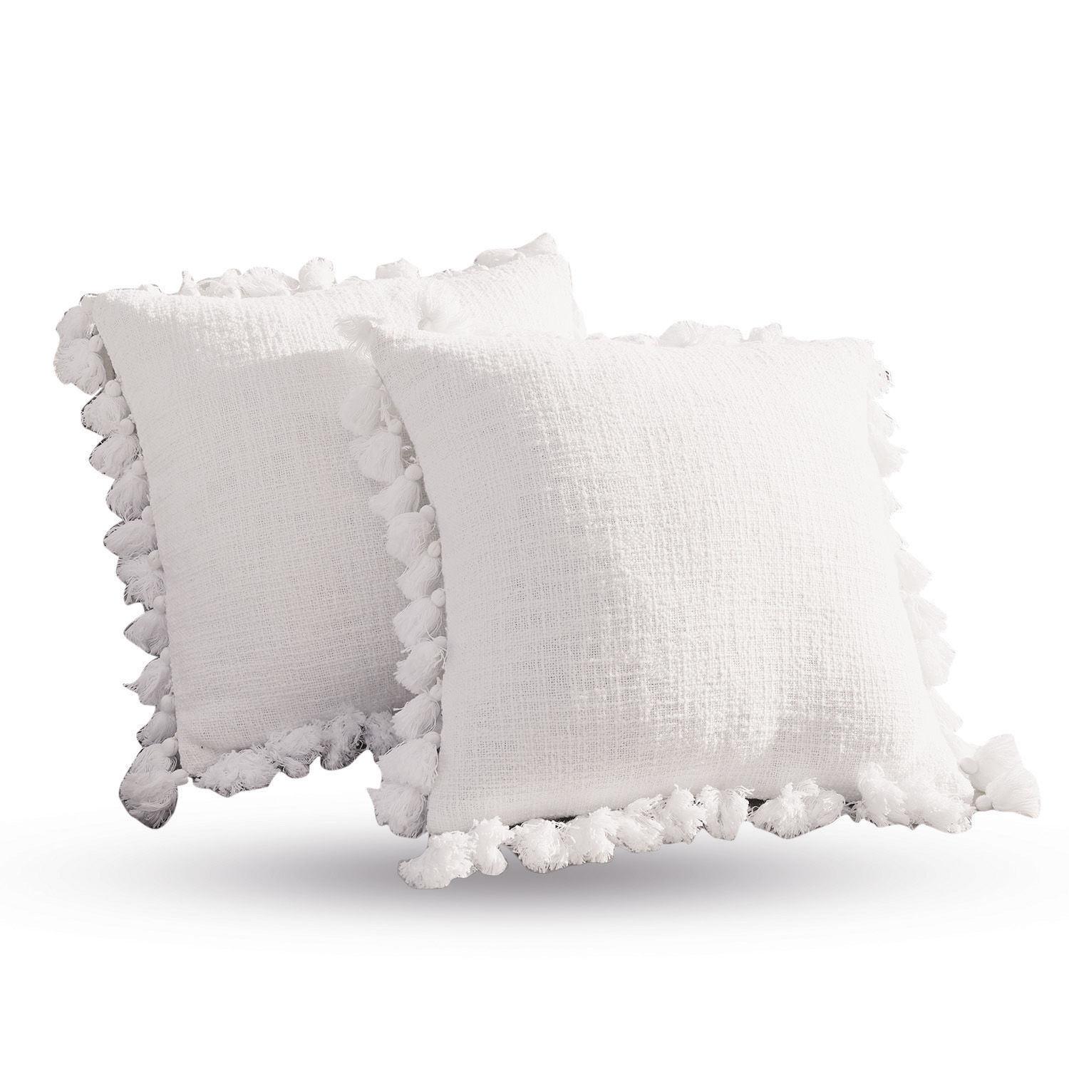 Kussenhoes set van 2 Peniel Witte decoratieve katoenen kussens met kwastjes, zacht en stijlvol voor woonkamer of slaapkamer