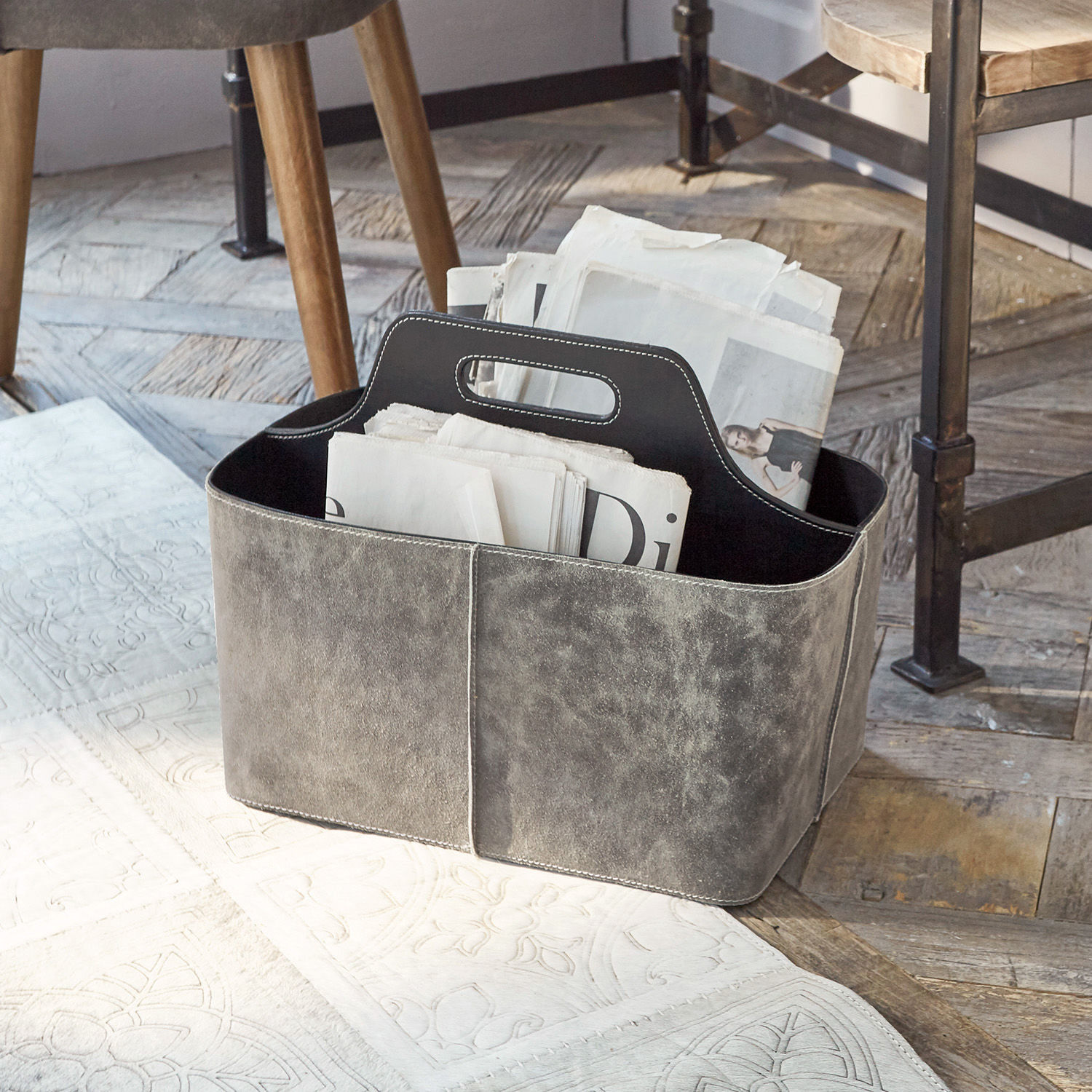Porte-revues Vecmont Sac à journaux gris en tissu avec poignée, organiseur pratique pour rangement à domicile