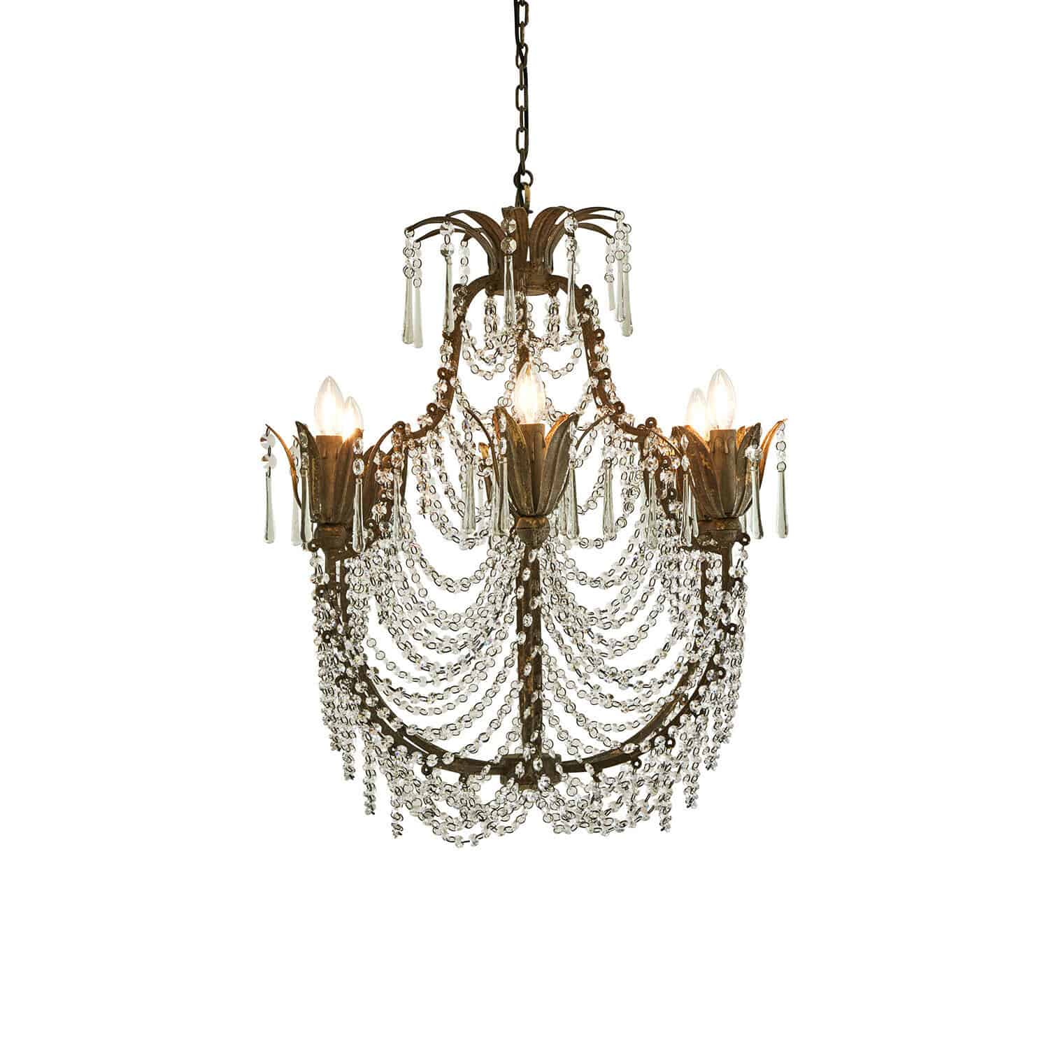 Lustre Caldrith Lustre vintage en métal et cristal avec chaînes et ampoules en forme de flamme pour décoration intérieure