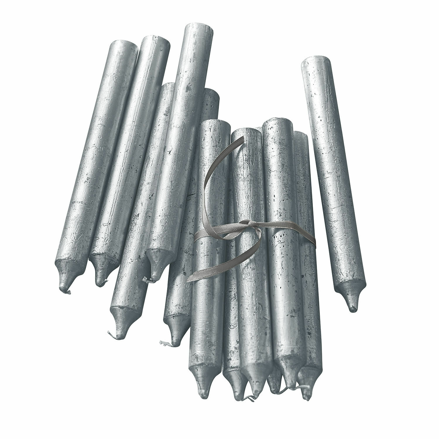 Lot de 20 bougies argentées Lysarion avec finition métallique, décoratives pour ambiance élégante