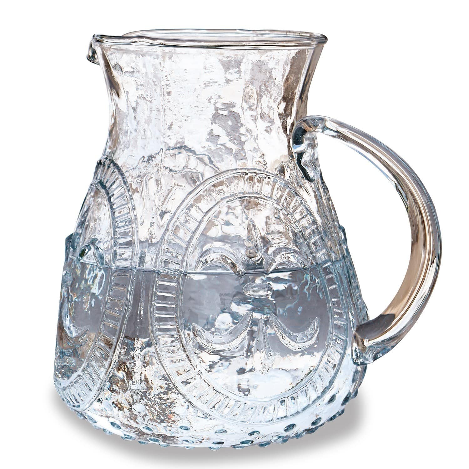 Pichet Pépin Carafe en verre transparent avec reliefs décoratifs et anse, parfaite pour servir des boissons