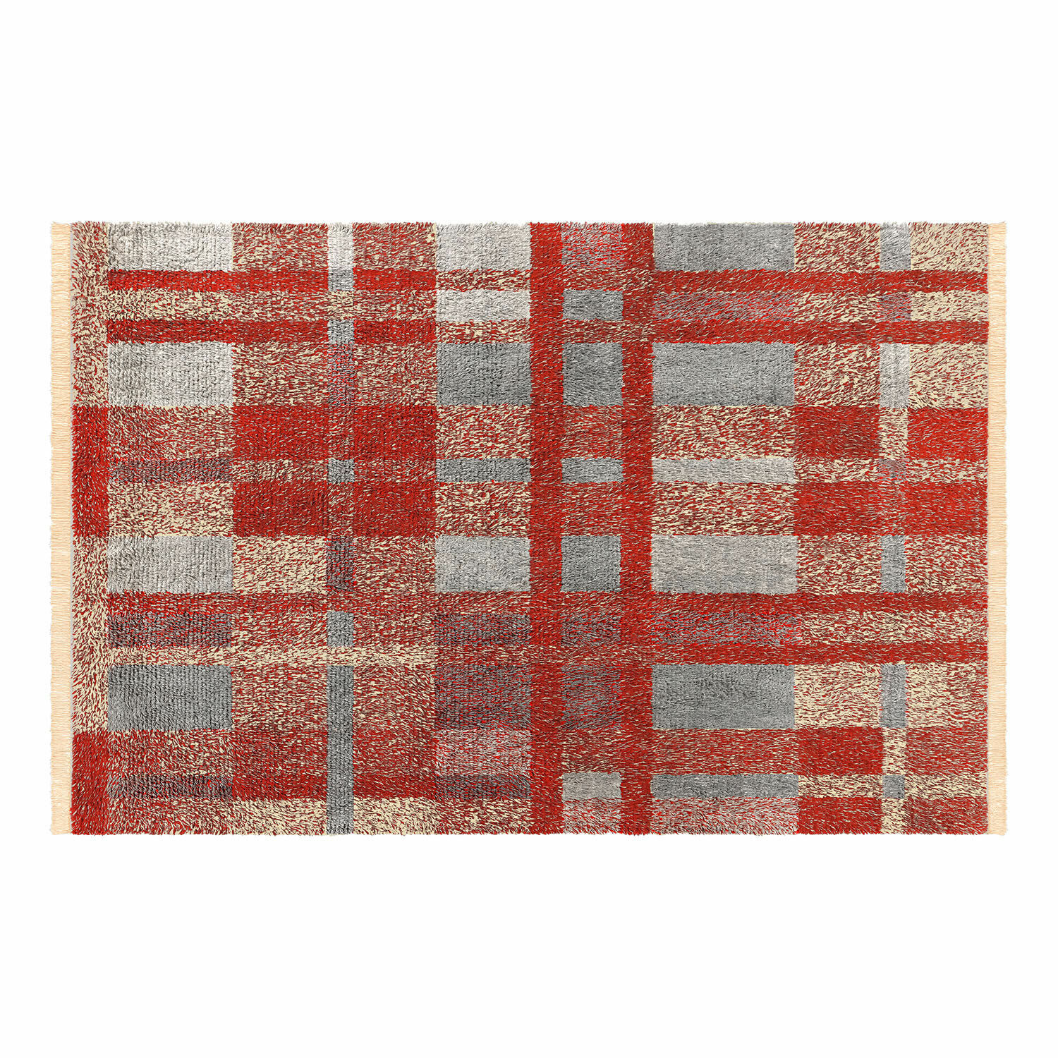 Tapis en tissu doux à motif à carreaux rouge et gris, accessoire moderne pour la maison