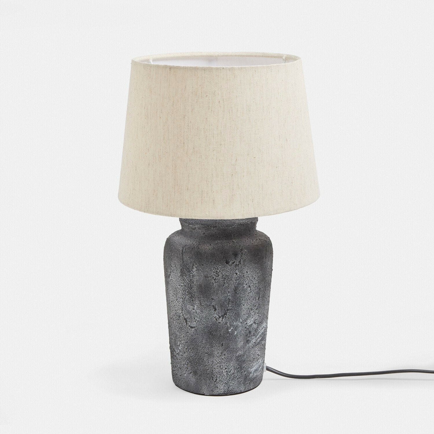 Lampe à poser Karvienne Lampe de table en grès gris foncé avec abat-jour en tissu crème, éclairage moderne pour intérieur