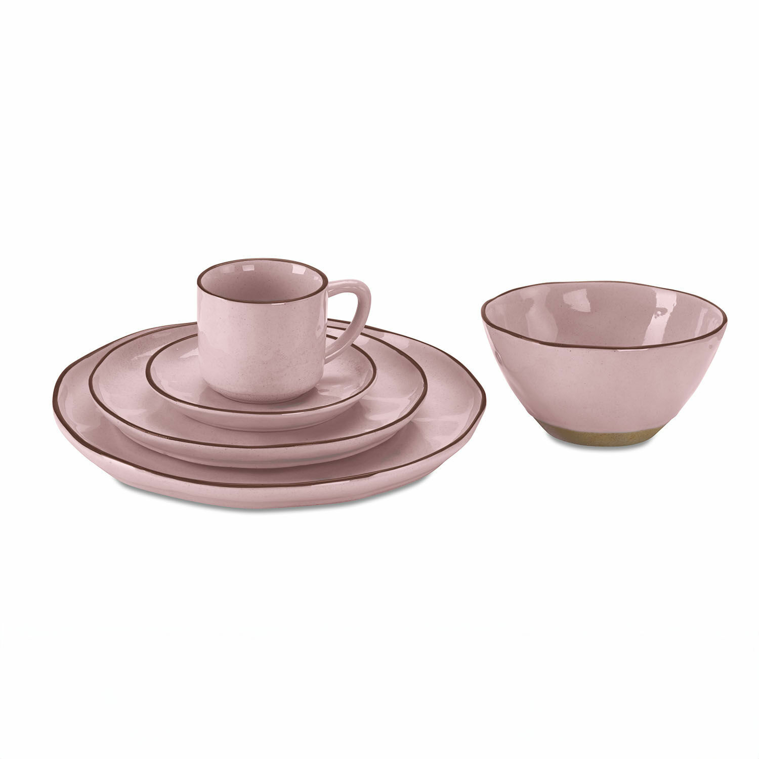 roze Roze keramische Biarritz servies set met kopje, borden en serveerschaal