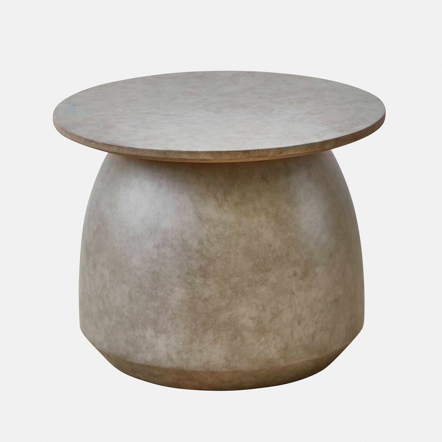 Table ronde en béton gris au design moderne, idéale pour salon et jardin contemporain