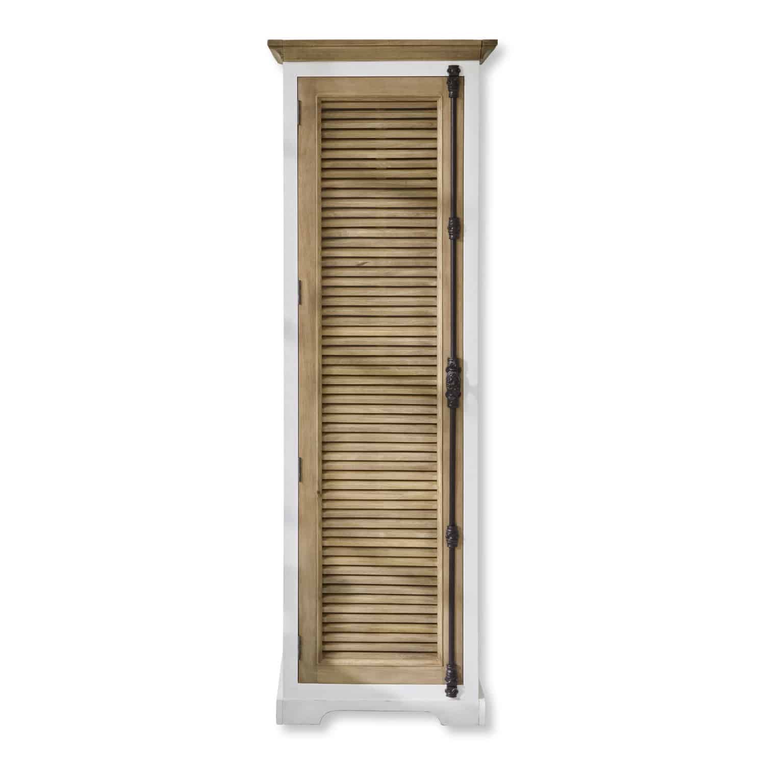 Kast Daviau Smalle houten kast met wit frame en natuurlijke lamellen deur, opbergmeubel