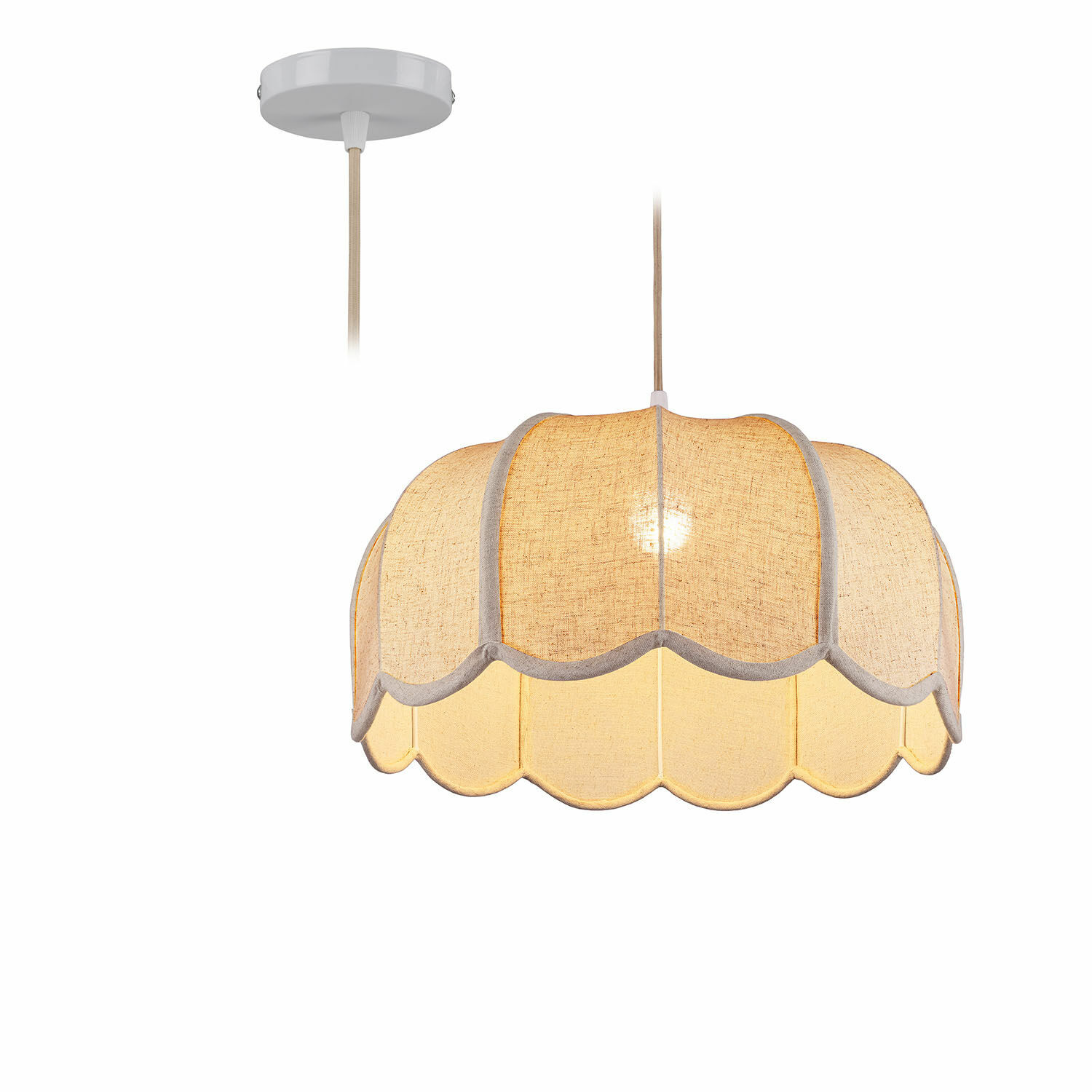 Suspension Ljosna Suspension en tissu beige avec bord ondulé, lampe décorative pour salon, éclairage intérieur doux