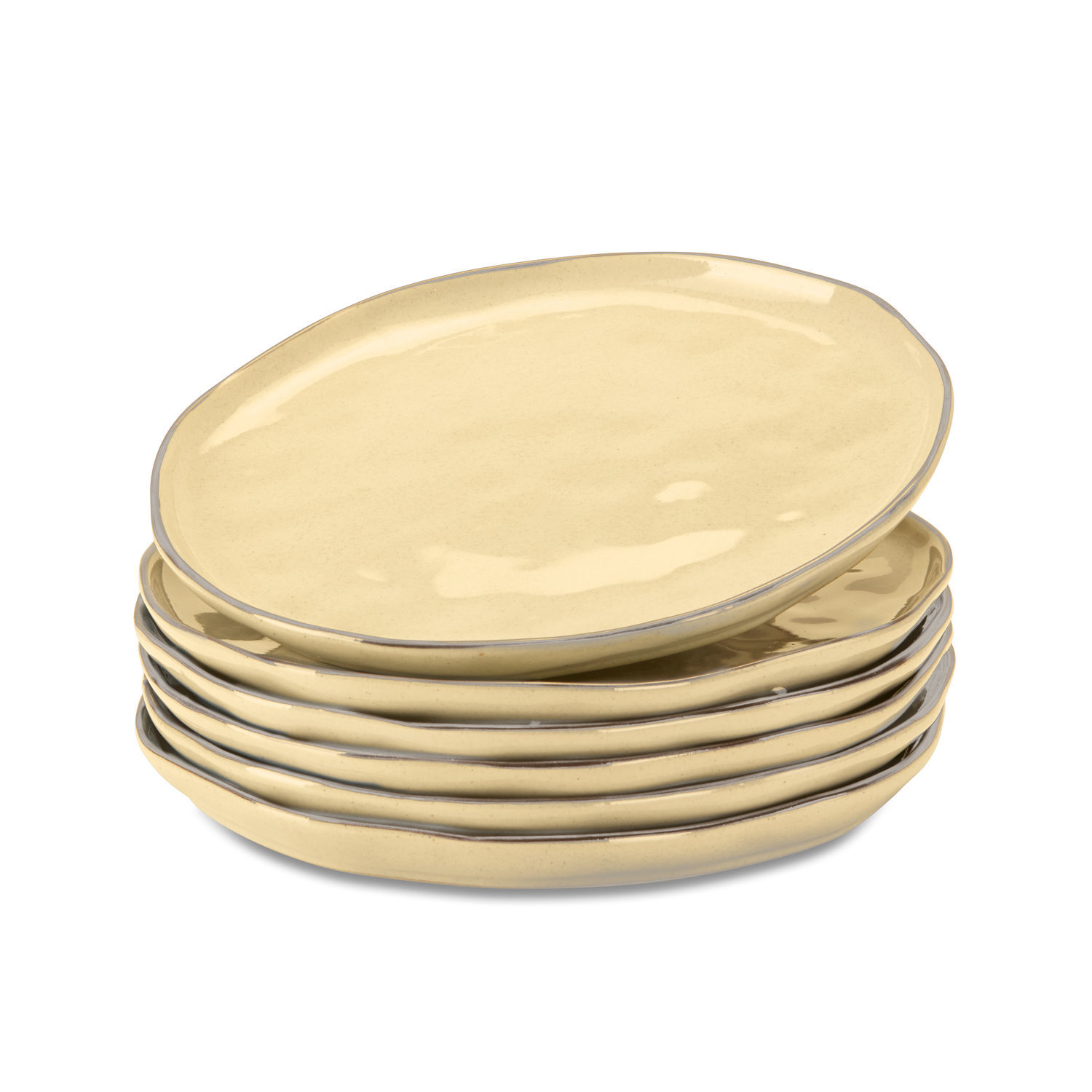 Ensemble de six assiettes en céramique crème avec bord irrégulier pour servir les repas
