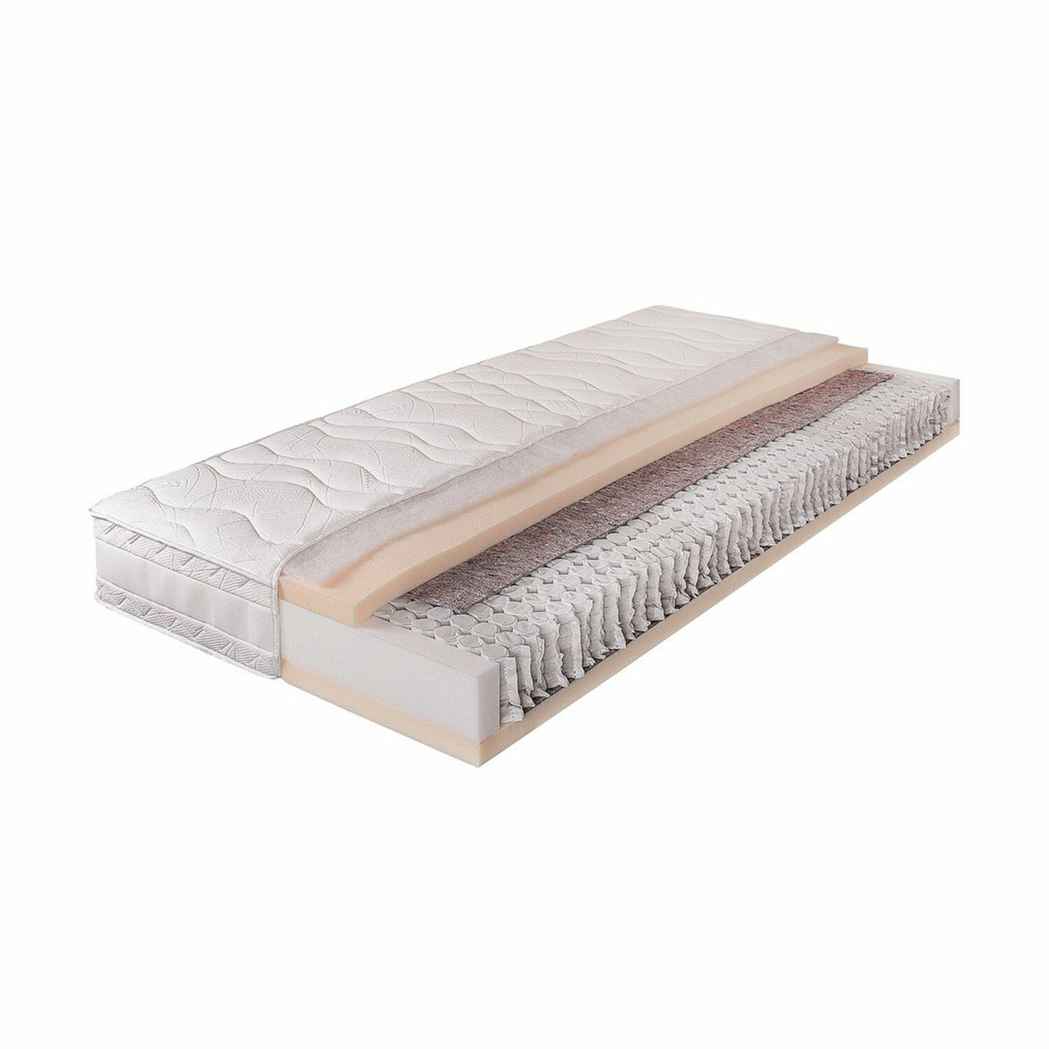 Matras 90 x 200 cm Sevilha Dwarsdoorsnede van pocketveringmatras met schuim en witte doorgestikte hoes, comfortabele matras