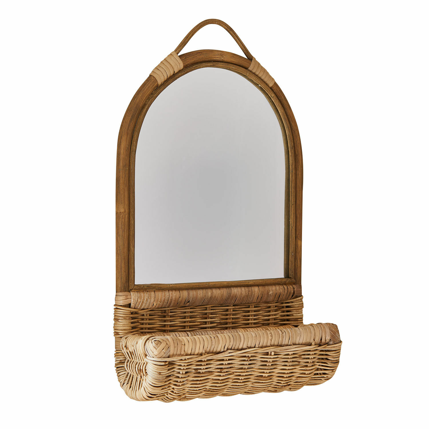 Spiegel Olmiera Ovaal spiegel met natuurlijke rotan lijst en mandje voor praktische opbergruimte en decoratie