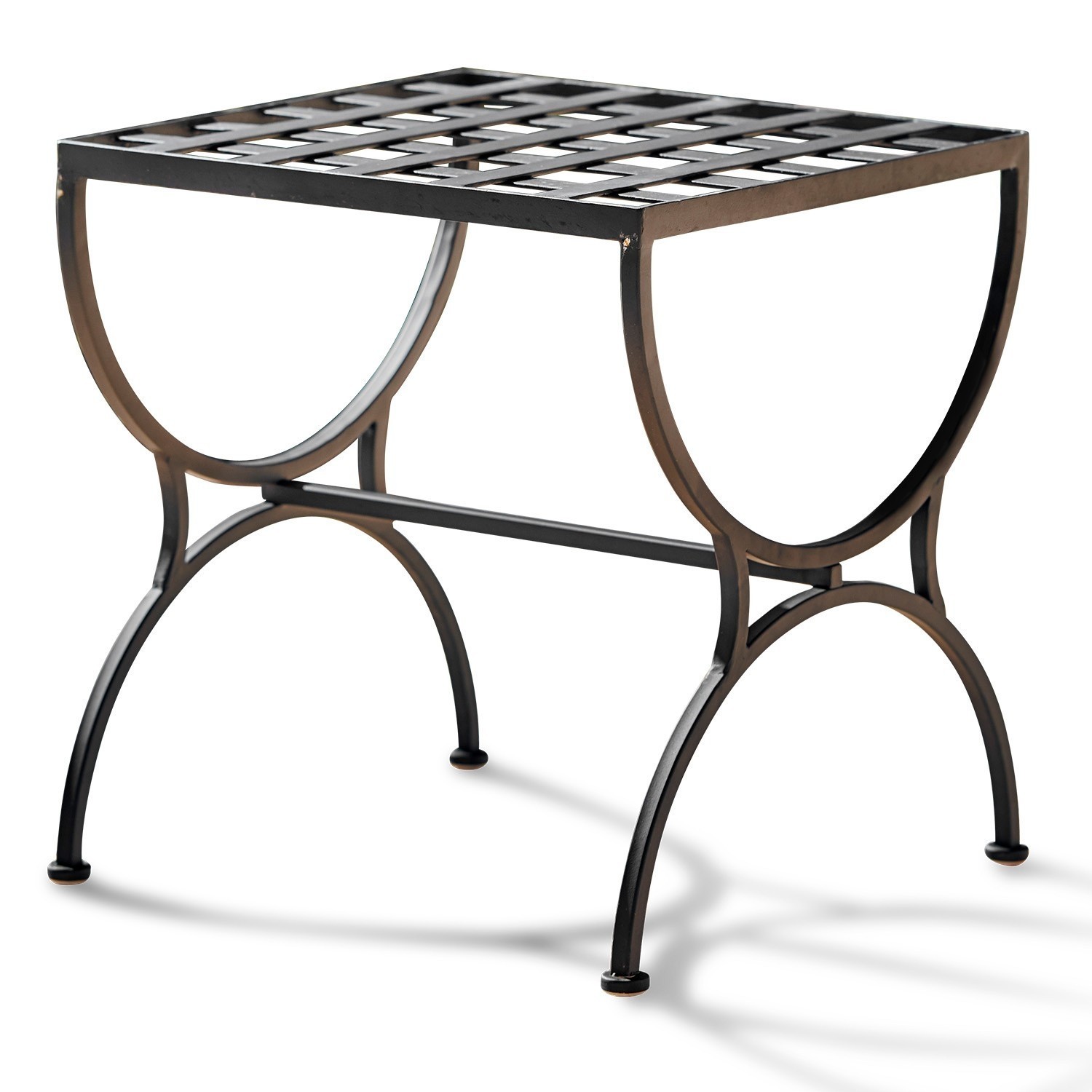 Zwarte metalen tafel met geometrisch patroon op het blad, modern meubel voor woonkamer