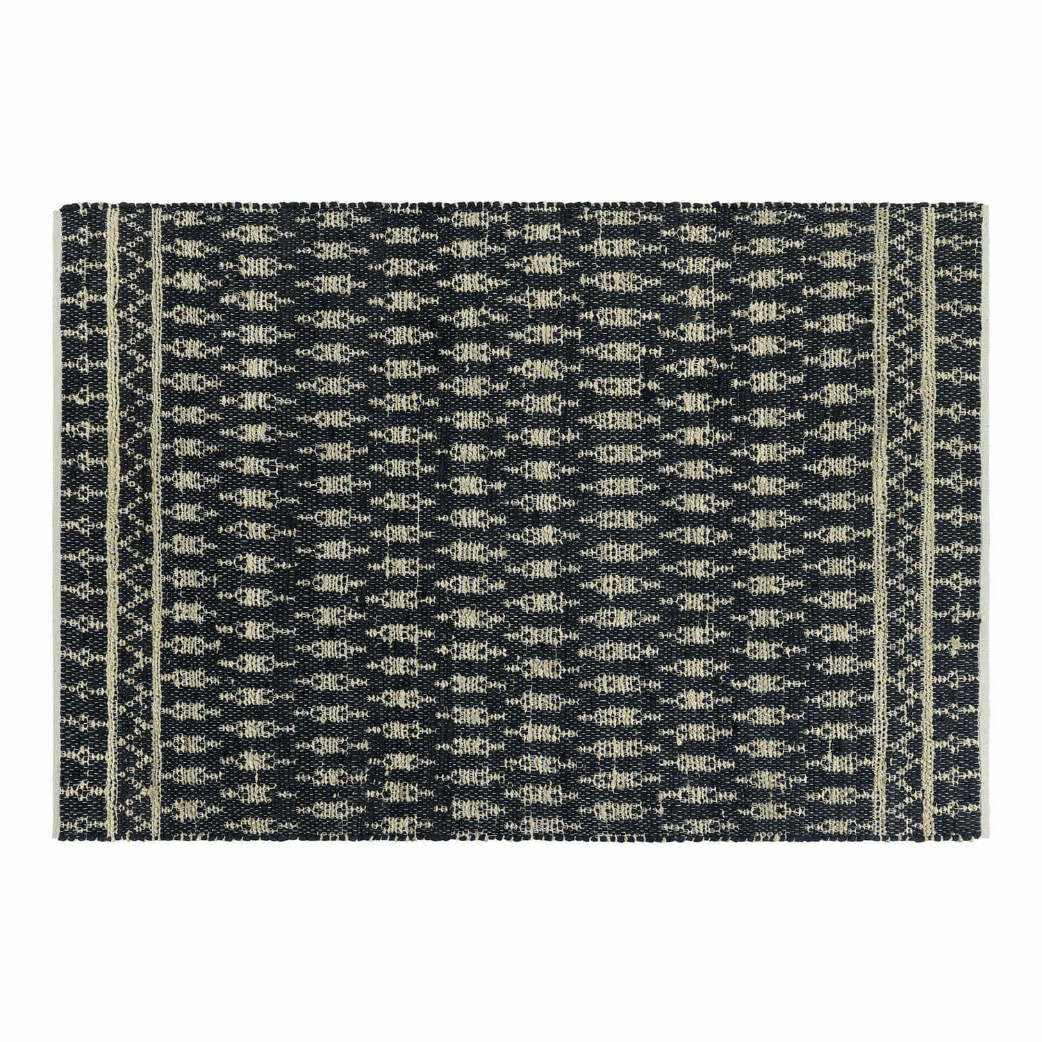Omkeerbaar vloerkleed Frizzy Zwart-crème vloerkleed met geometrisch patroon van duurzaam materiaal voor woonkamer