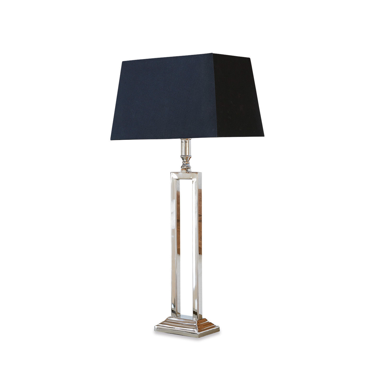 zwart/zilverkleurig Kinshaa tafellamp met zwarte kap en zilverkleurige metalen voet voor interieurdecoratie