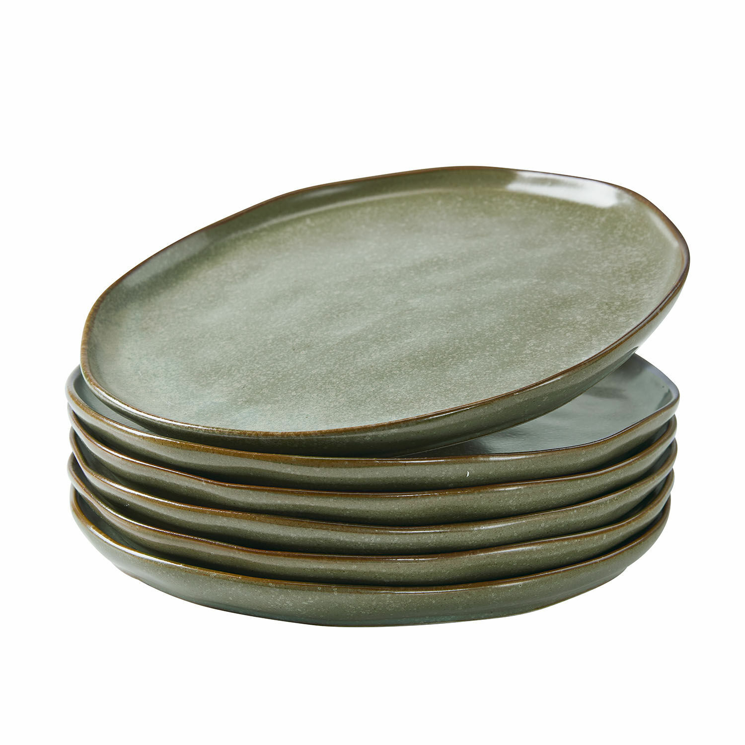turquoise/bruin Set van 6 Biarritz keramische borden in turquoise en bruin voor de eettafel