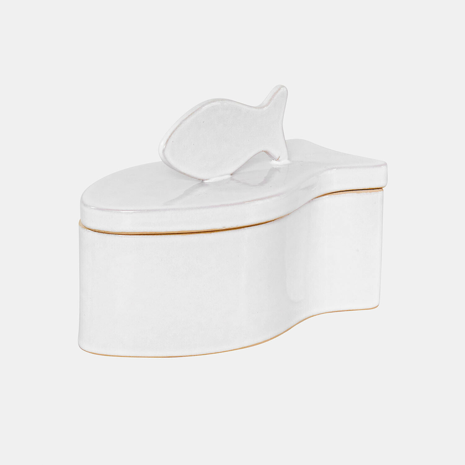 Bak Felluna Witte keramische doos in visvorm met decoratieve handgreep, woonaccessoire