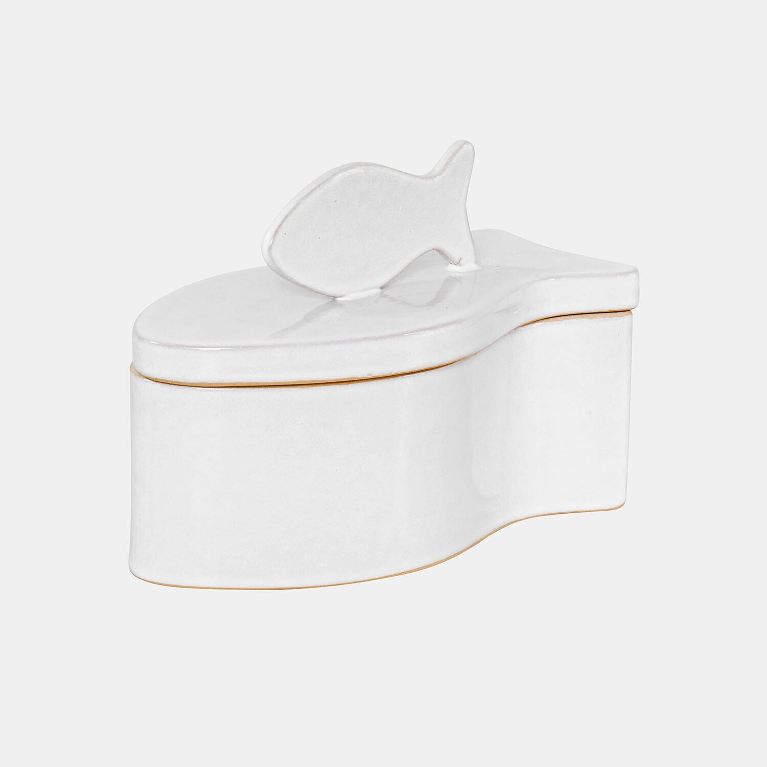 Boîte Felluna Boîte en céramique blanche en forme de poisson avec poignée décorative, objet déco maison