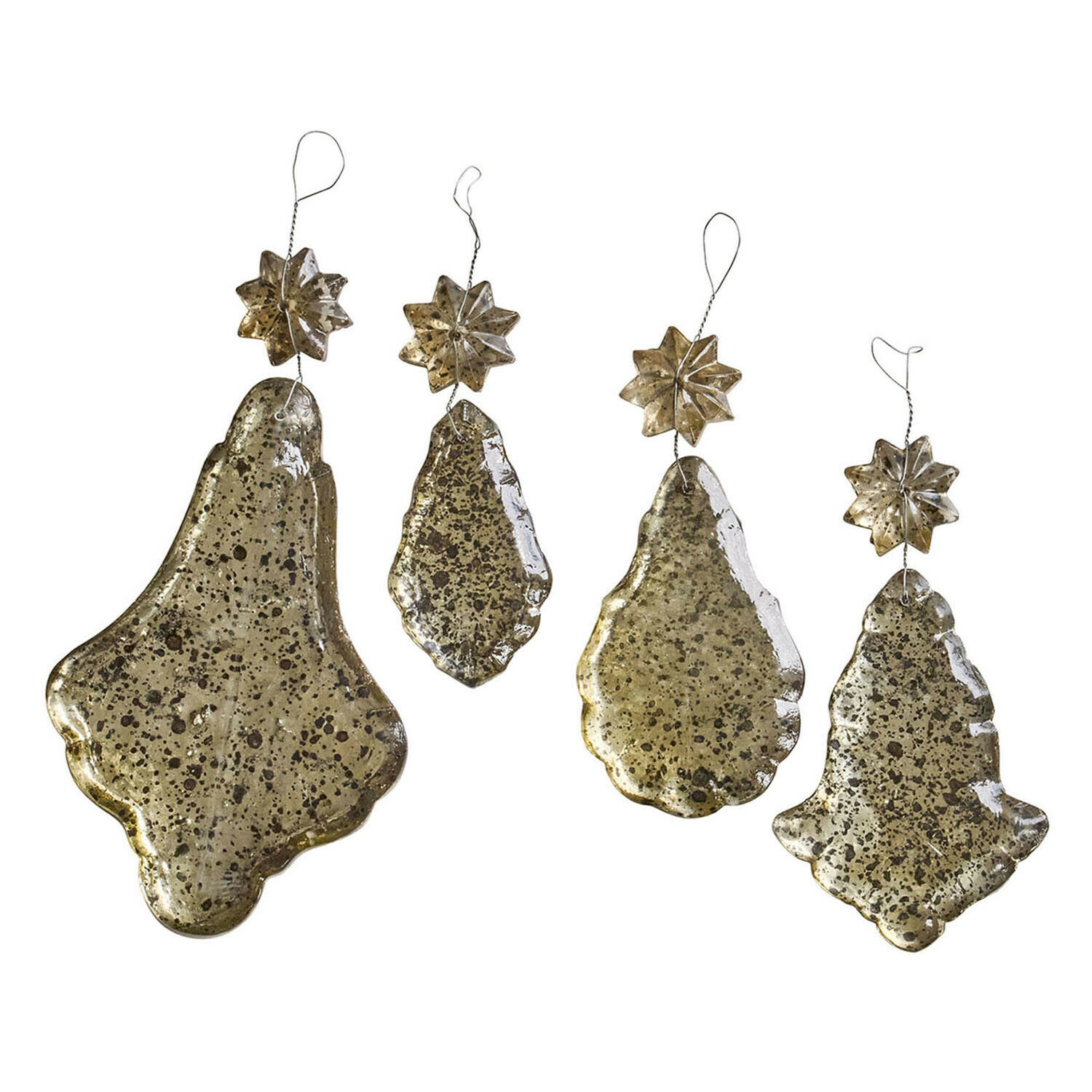 Décorations de Noël, set de 4 Dolenza Ensemble de quatre décorations suspendues en verre doré vieilli avec étoiles, ornements de Noël