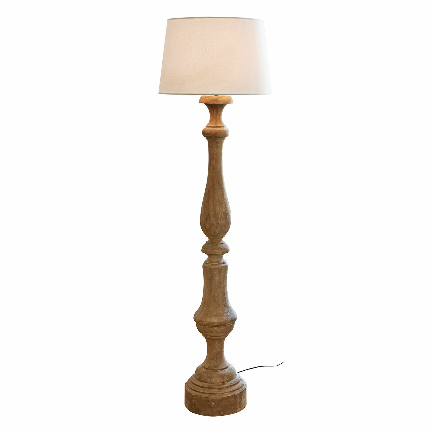Staande lamp Etienne Houten vloerlamp met beige lampenkap, klassiek ontwerp voor woonkamer of slaapkamer