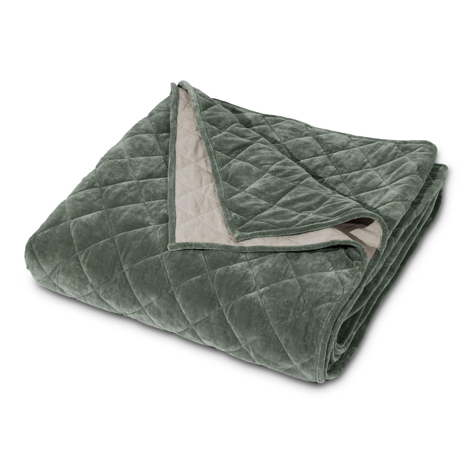 Quilt Verdier Gewatteerde fluwelen deken in groen en beige, zacht en comfortabel voor woonkamer en slaapkamer
