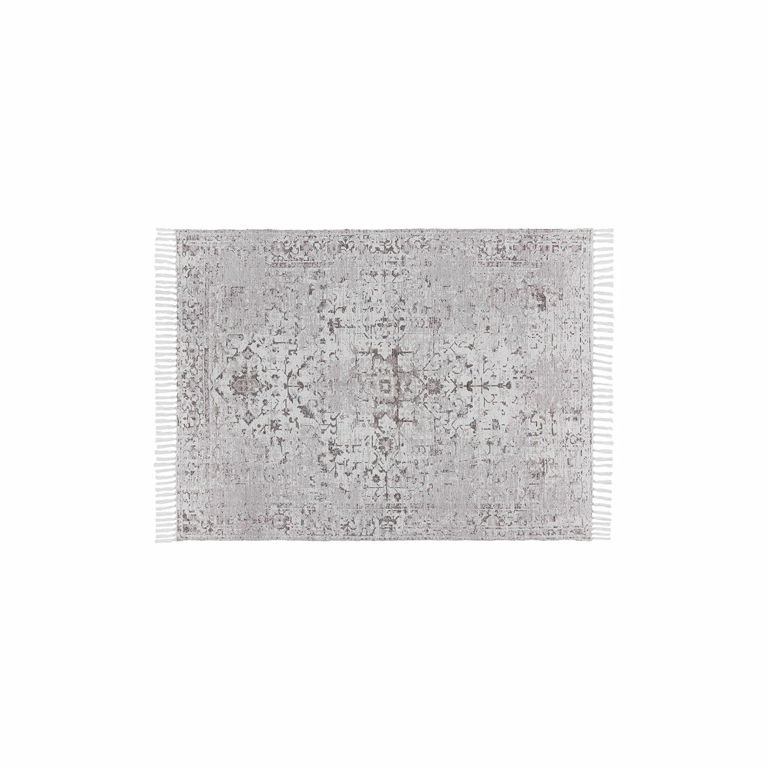 Vloerkleed Delpheer Grijs vloerkleed met subtiel patroon en franjes aan de zijkanten, zacht decoratief materiaal