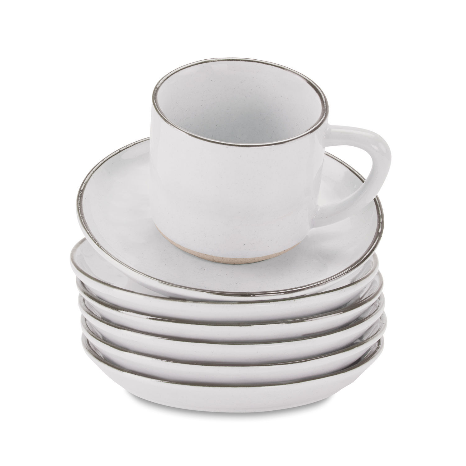 wit mat Set van 6 witte Biarritz keramische koffiekopjes met matte afwerking en schotels
