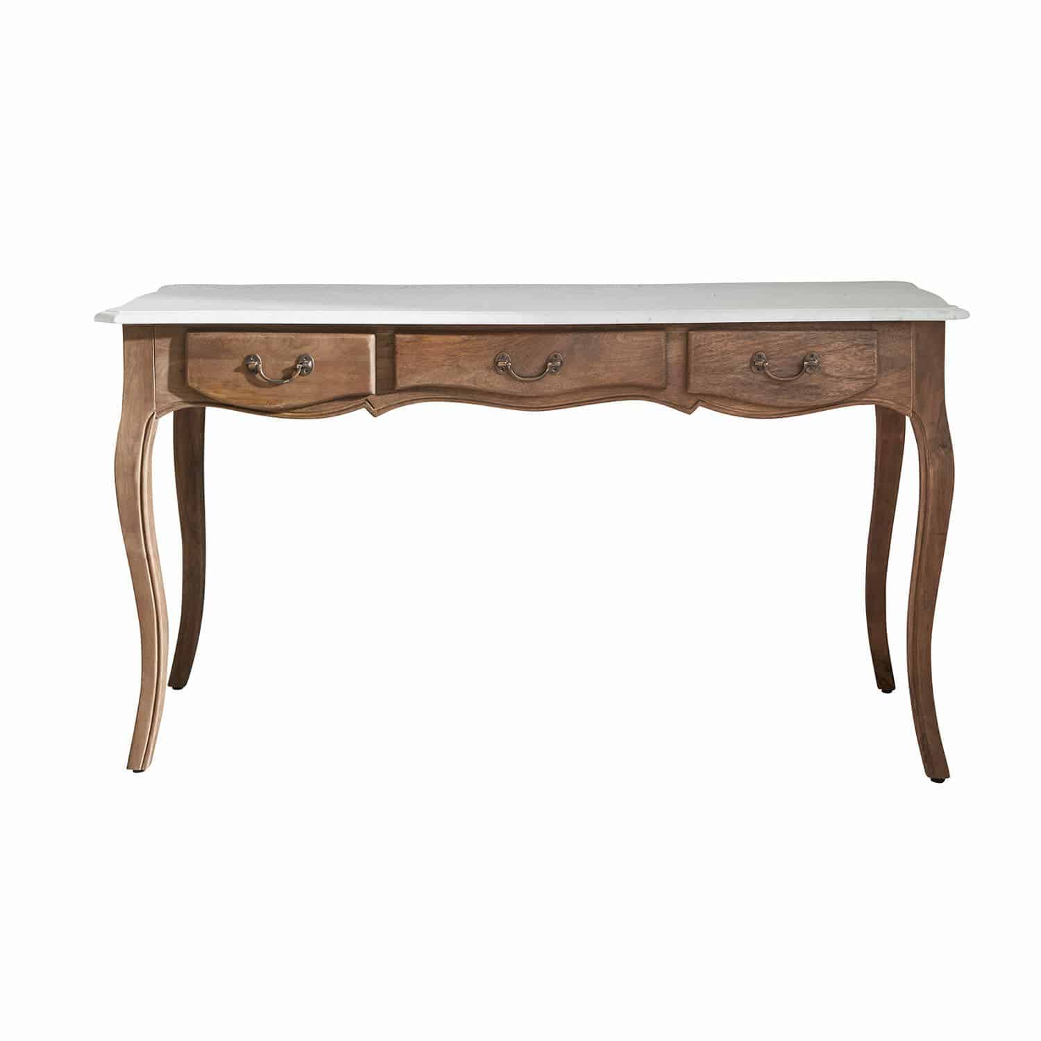 Bureau Whittlesey Klassiek bureau met houten onderstel en wit marmeren blad, elegante meubel voor woonkamer