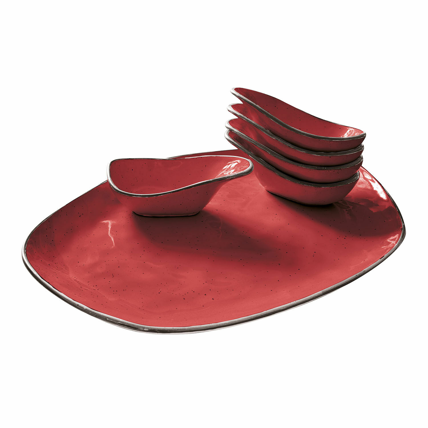 Ensemble de 6 coupelles en céramique rouge Biarritz avec grand plateau pour apéritifs