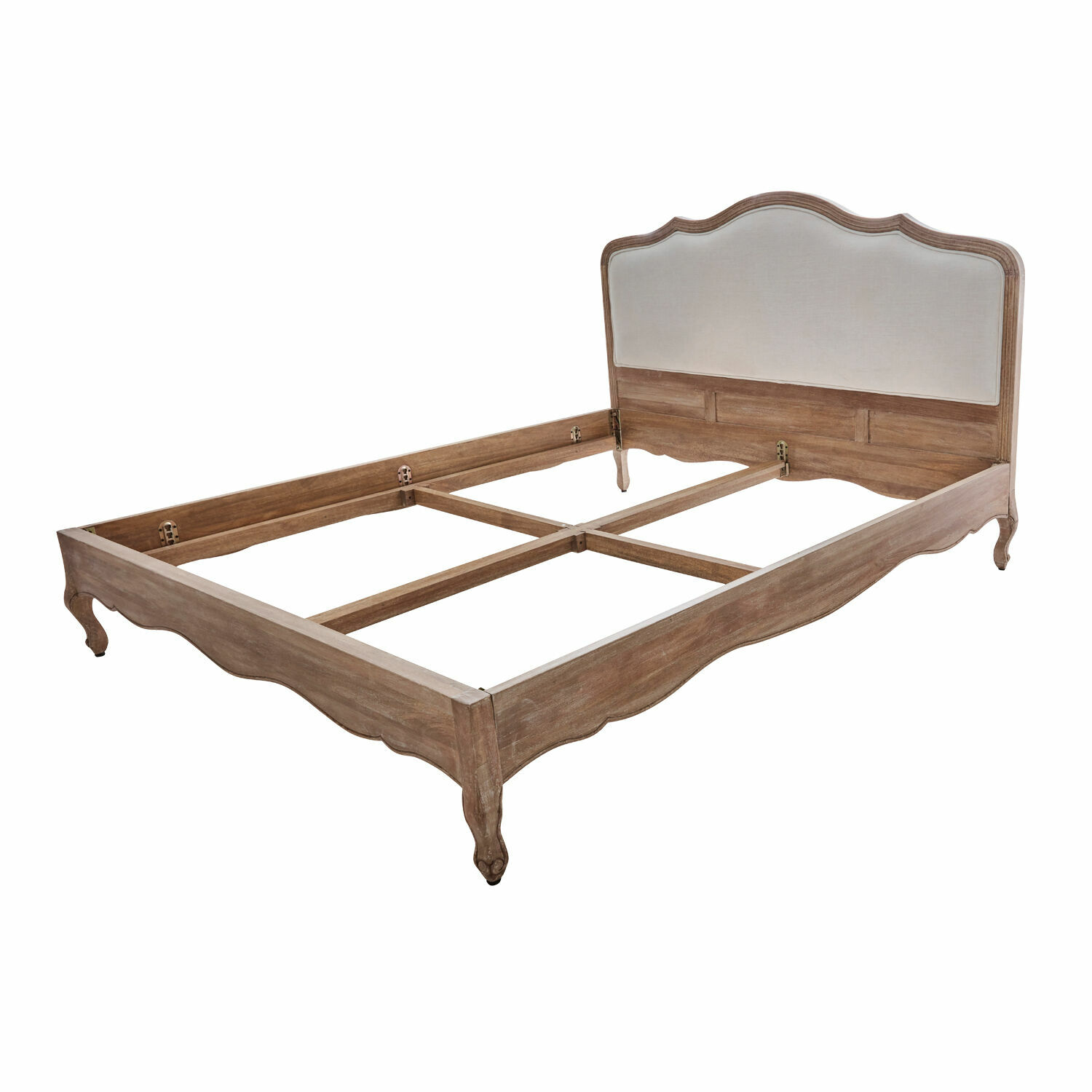 bruin/wit Serravalle bed van bruin en wit hout met gestoffeerd hoofdeinde, elegante vintage stijl