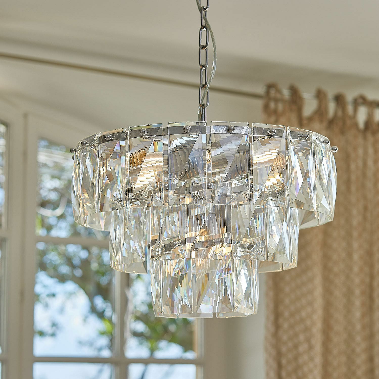 Kroonluchter Crystalford Hanglamp van helder glas met kristallen panelen, moderne verlichting voor woonkamer