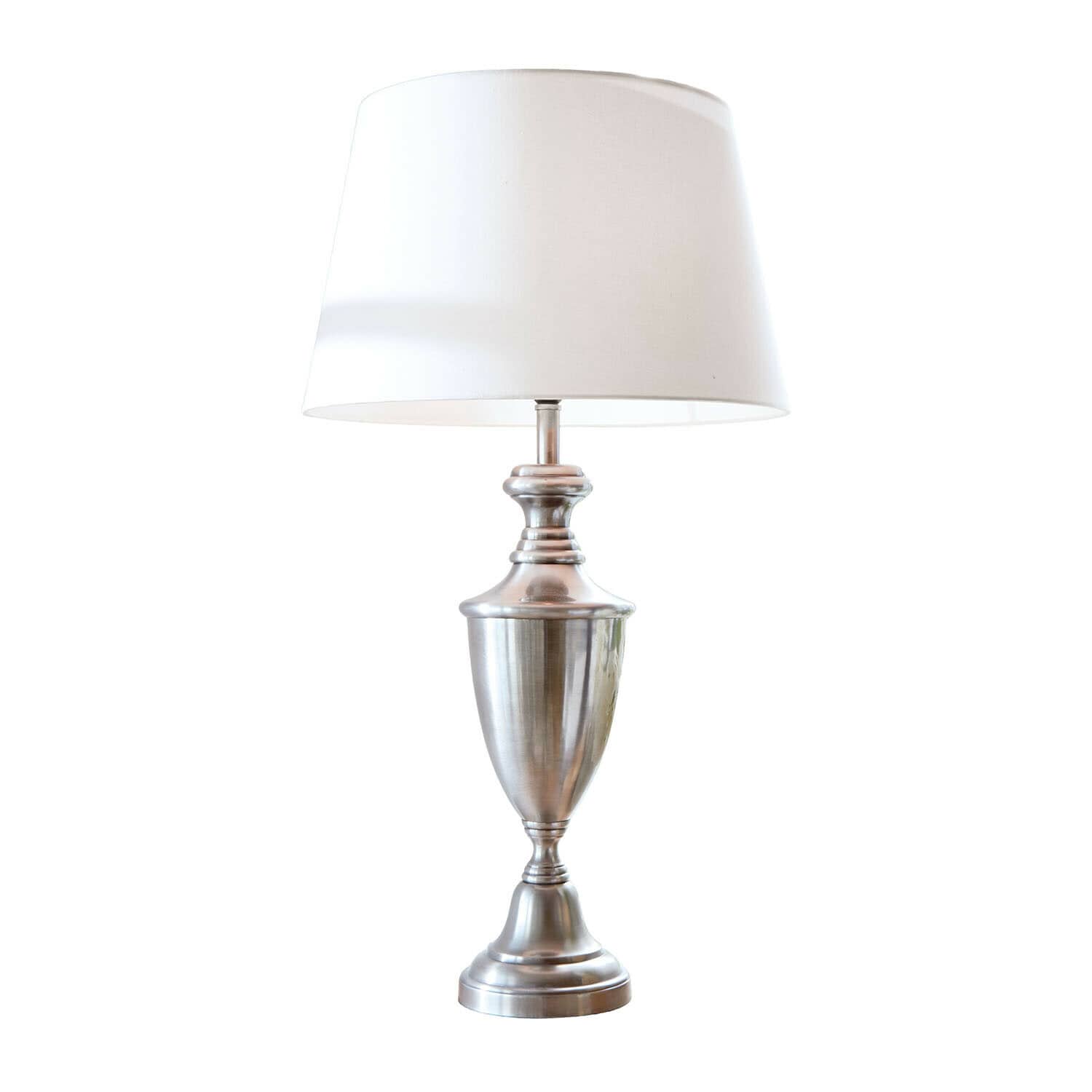 Lampe à poser Montalure Lampe de table élégante avec base en métal argenté et abat-jour blanc pour salon