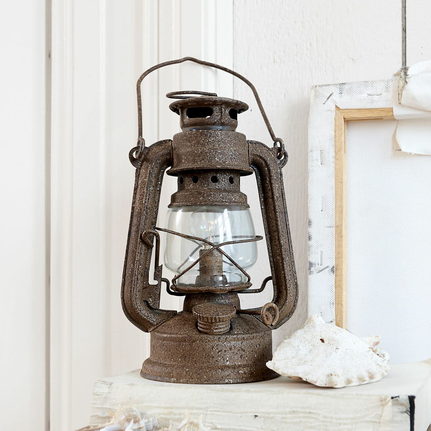 Lanterne LED Oxcroft Lampe à pétrole en métal brun rustique pour décoration intérieure vintage