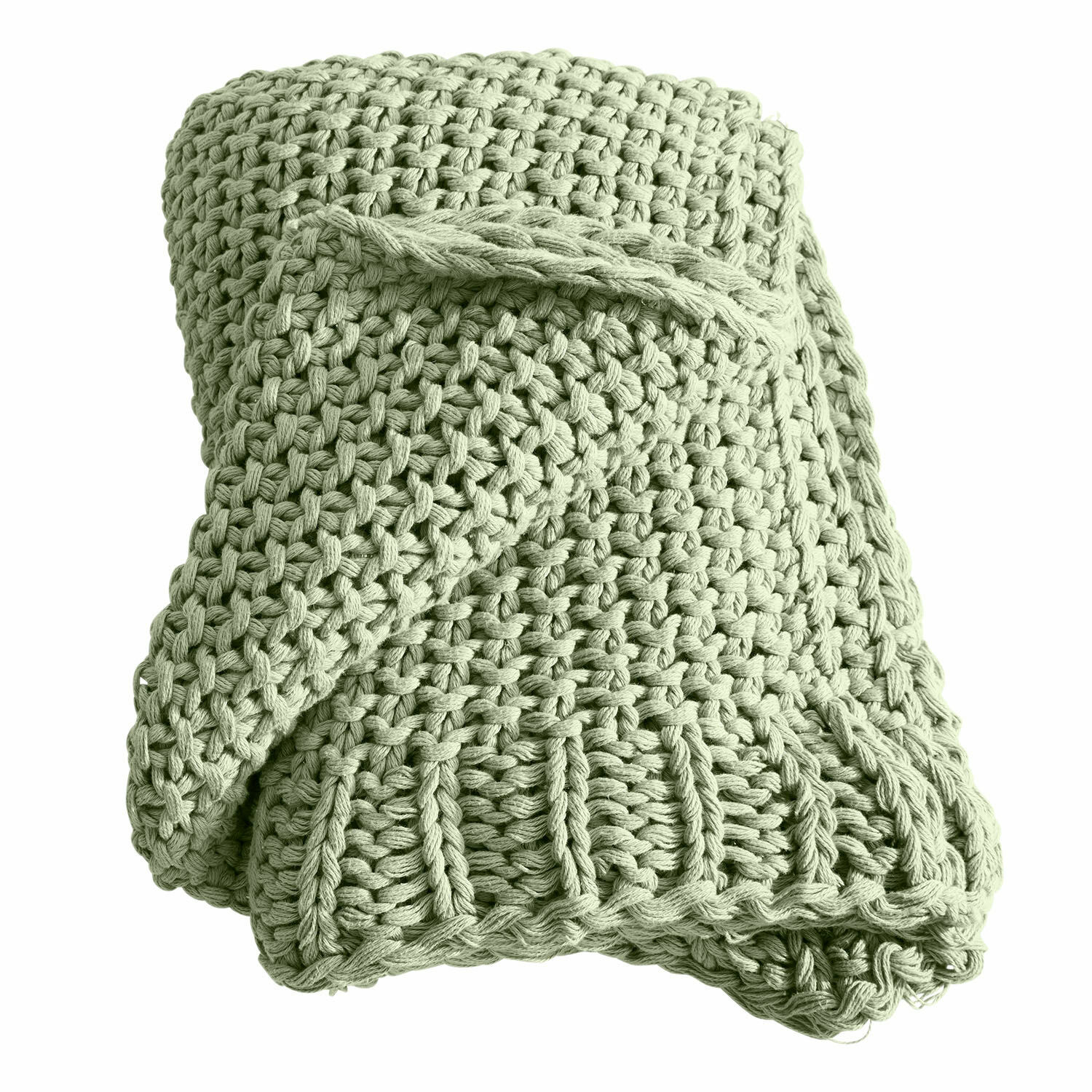 Zachte plaid Plixoren lichtgroen met grove brei, ideaal voor decoratie en warmte.