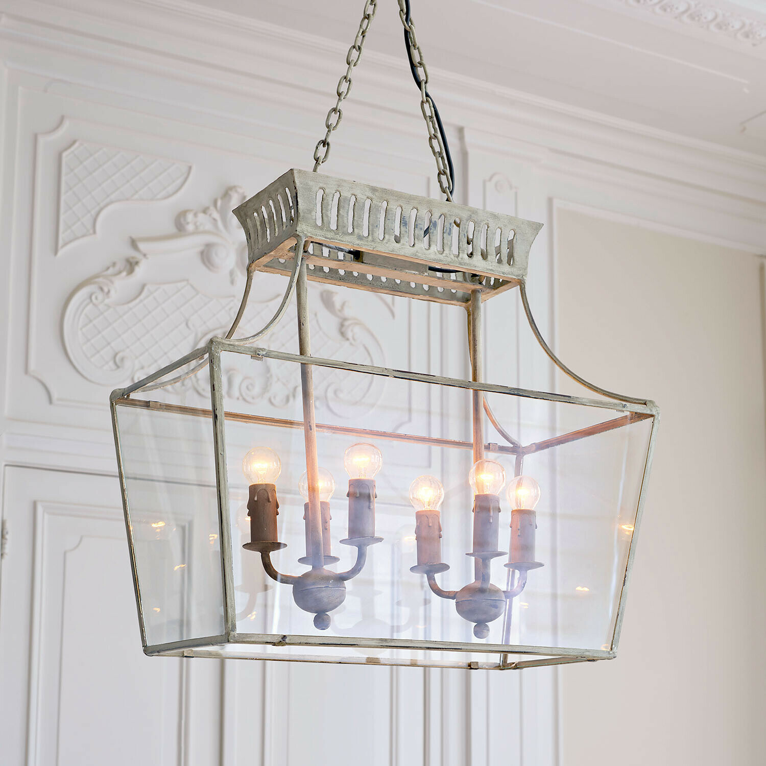 Suspension Sillas Suspension en métal et verre style vintage avec six ampoules, luminaire décoratif pour plafond