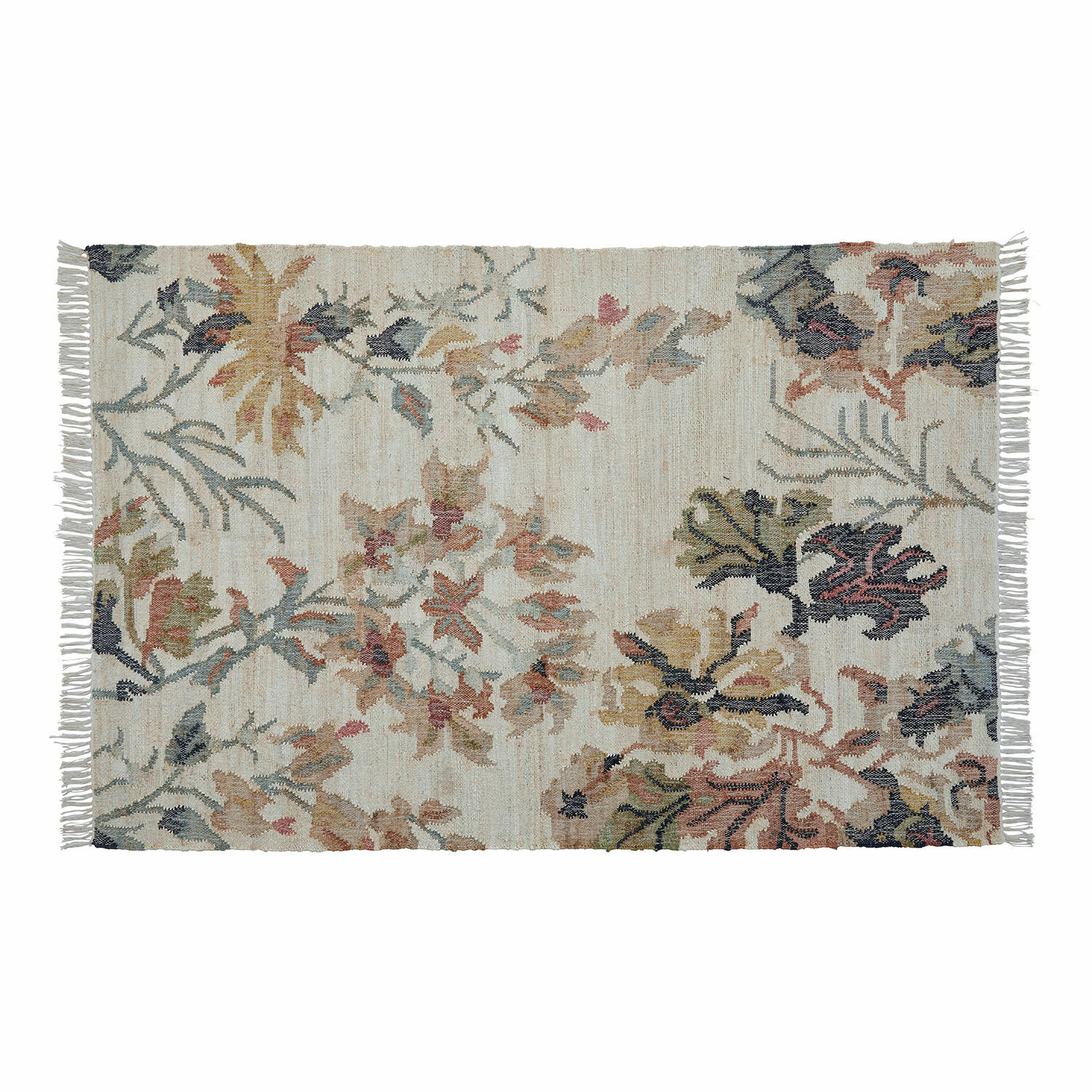 Vloerkleed Osorno Katoenen crème vloerkleed met pastel bloemenpatroon, decoratief voor woonkamer