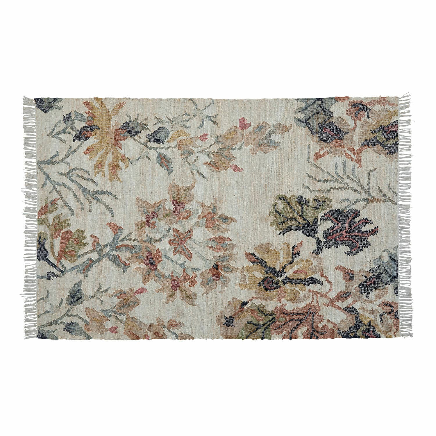 Vloerkleed Osorno Katoenen crème vloerkleed met pastel bloemenpatroon, decoratief voor woonkamer