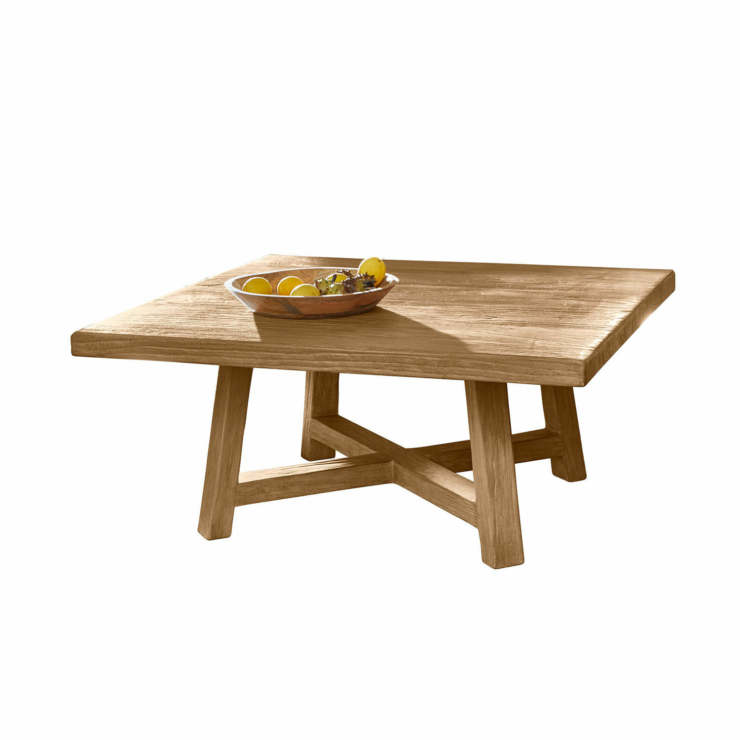Table basse Eldonbury Table basse carrée en bois naturel avec un bol décoratif de fruits sur le dessus