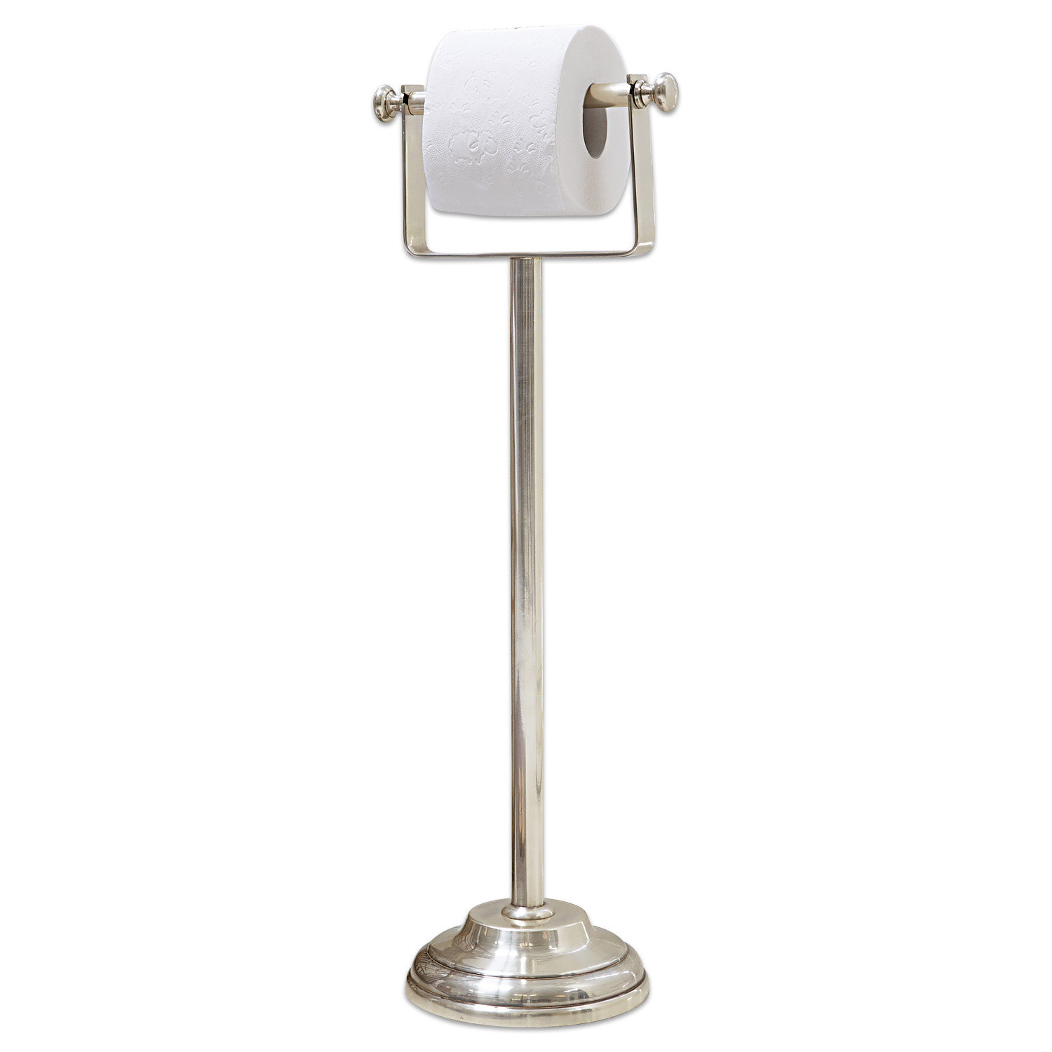 Toiletrolhouder Corinne Vrijstaande zilverkleurige metalen toiletrolhouder met witte papierrol