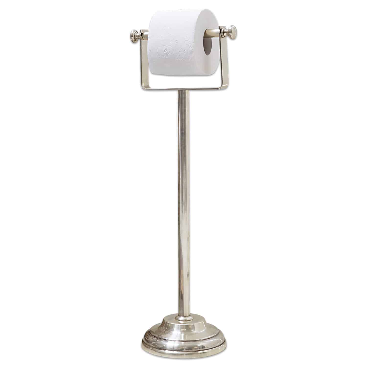 Toiletrolhouder Corinne Vrijstaande zilverkleurige metalen toiletrolhouder met witte papierrol