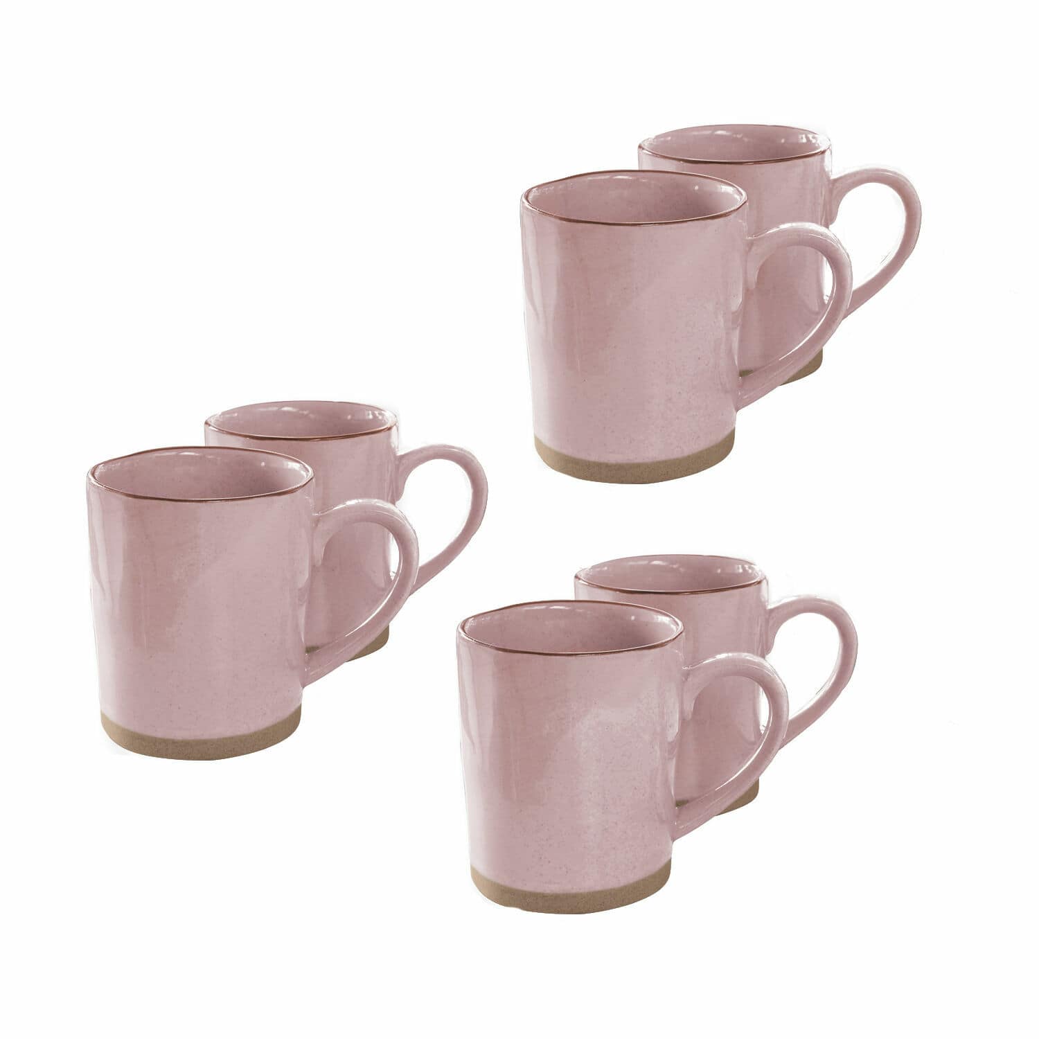 Lot de 6 tasses Biarré Ensemble de six mugs en céramique rose avec anse et base beige pour café et thé