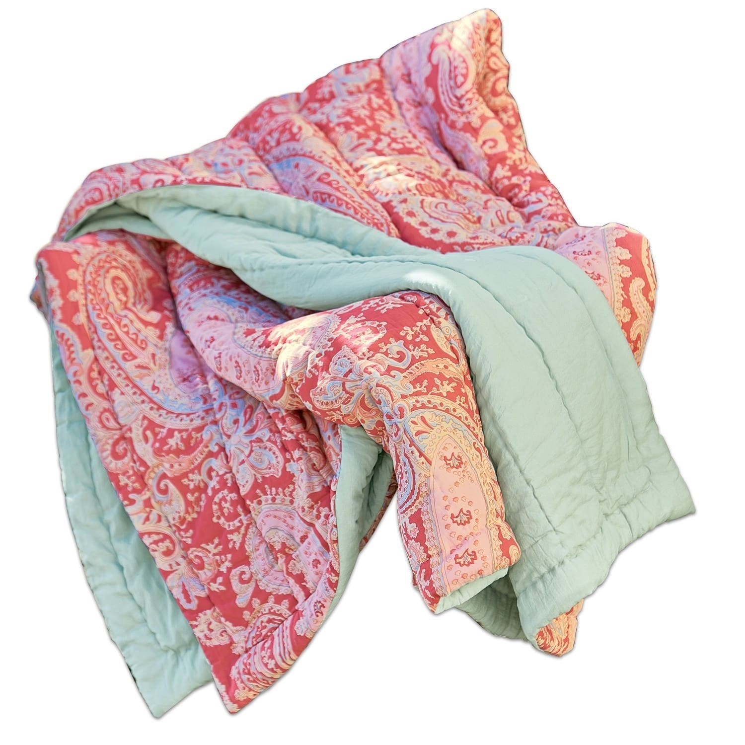 Plaid Aram Draaibare katoenen deken met rood-roze paisley patroon en mintkleur, zacht en decoratief