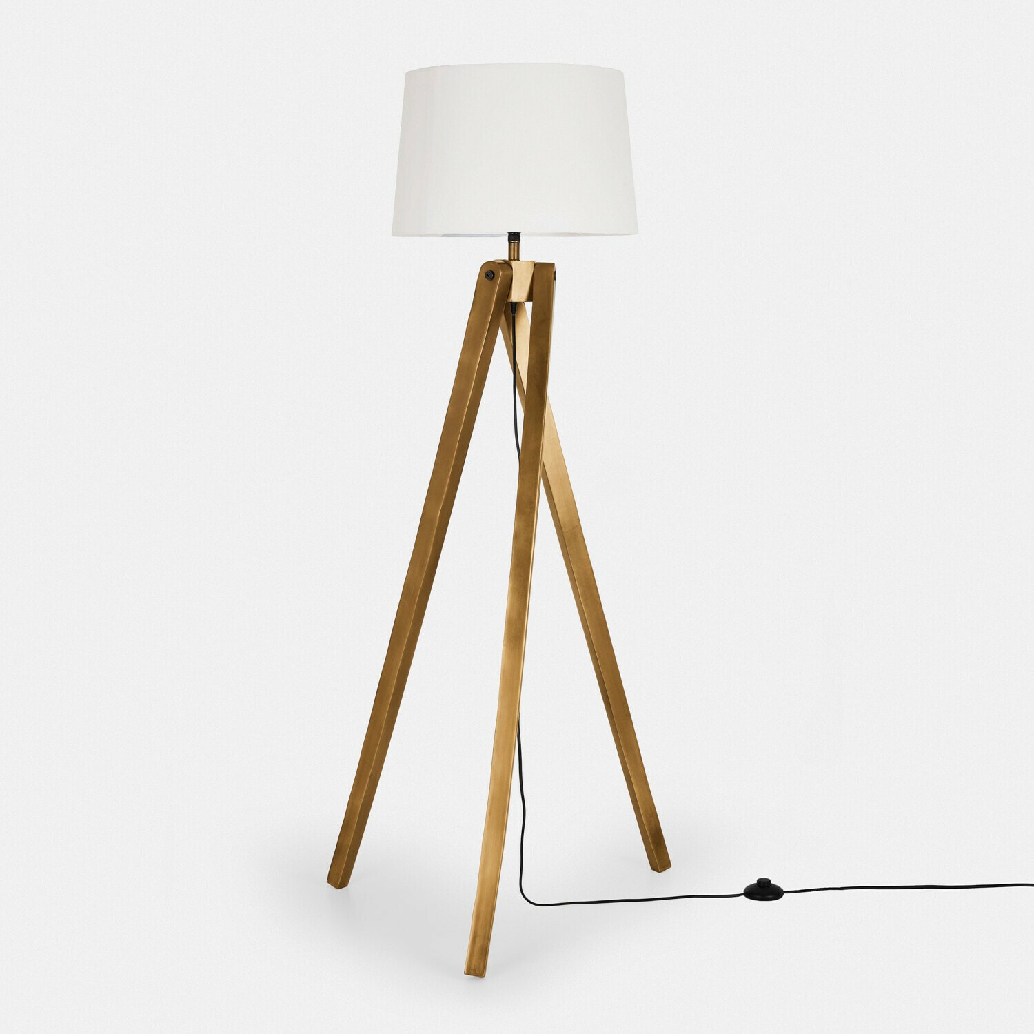 Vloerlamp Kelvio Vloerlamp met witte kap en honingkleurige houten driepoot voor sfeerverlichting in huis