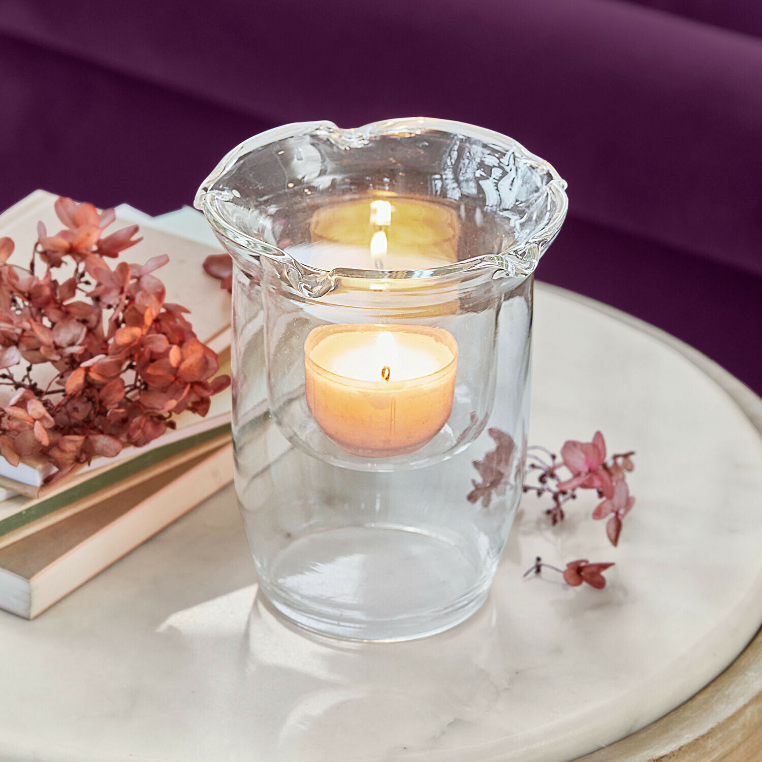 Windlicht Bellevoire Glazen theelichthouder van helder glas met dubbele wand, stijlvolle tafeldecoratie
