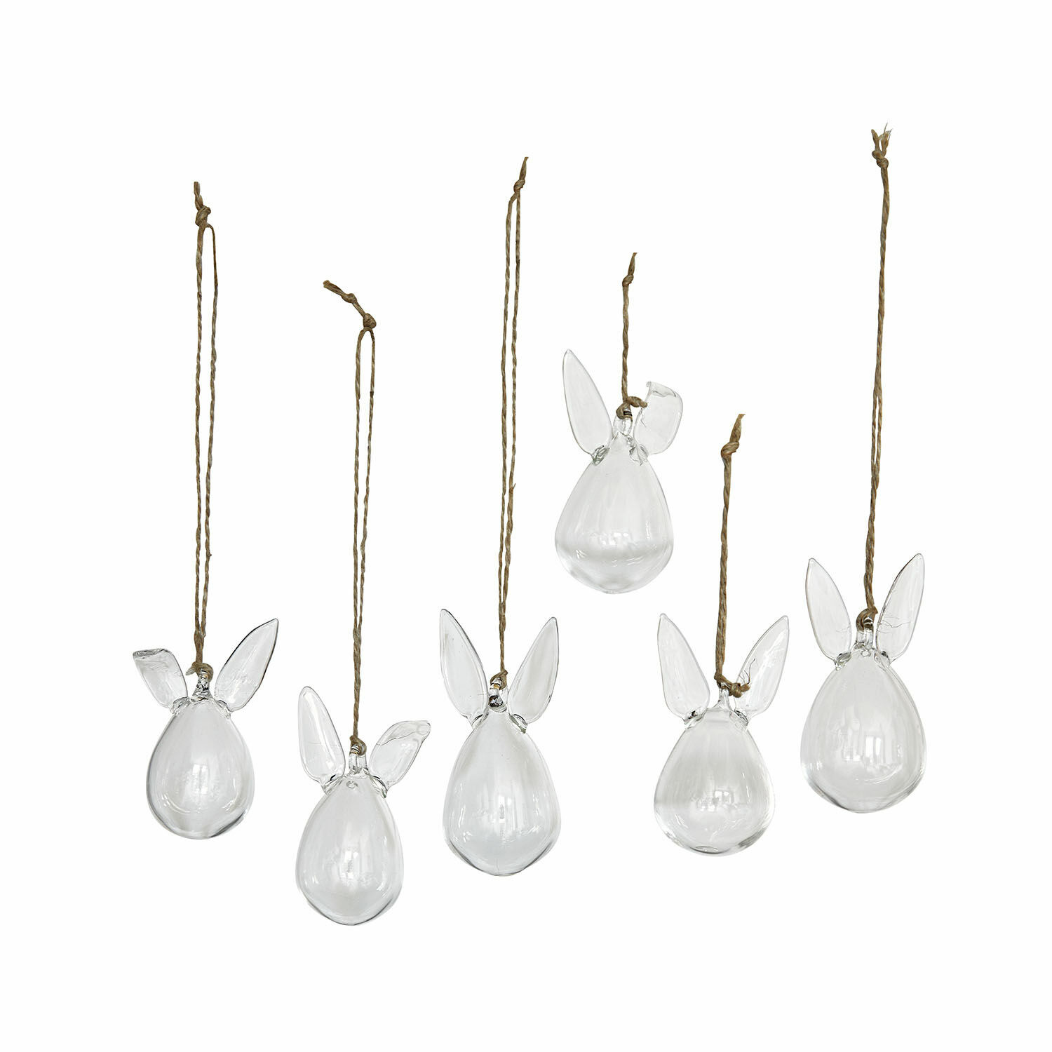 Hanger set van 6 Suva Set van zes transparante glazen hangers met oren aan touw voor interieurdecoratie
