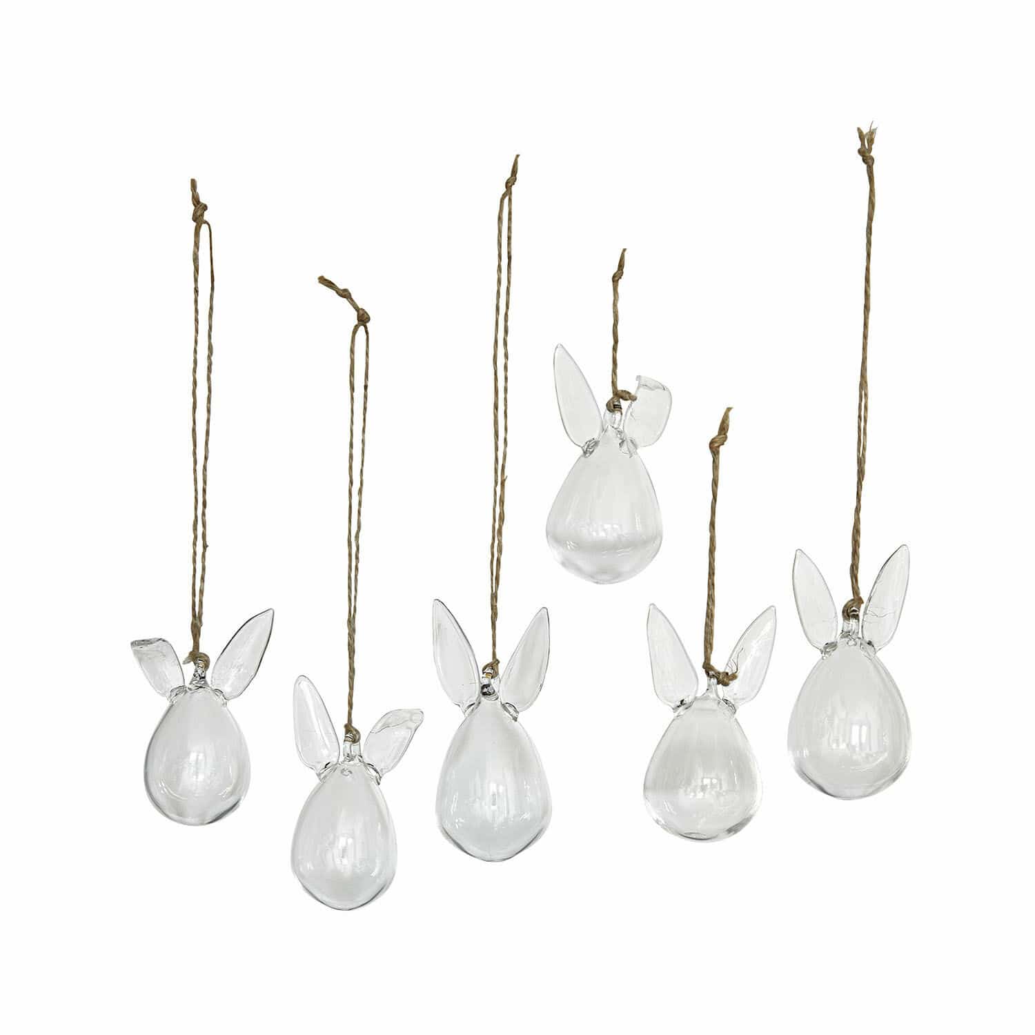 Hanger set van 6 Suva Set van zes transparante glazen hangers met oren aan touw voor interieurdecoratie
