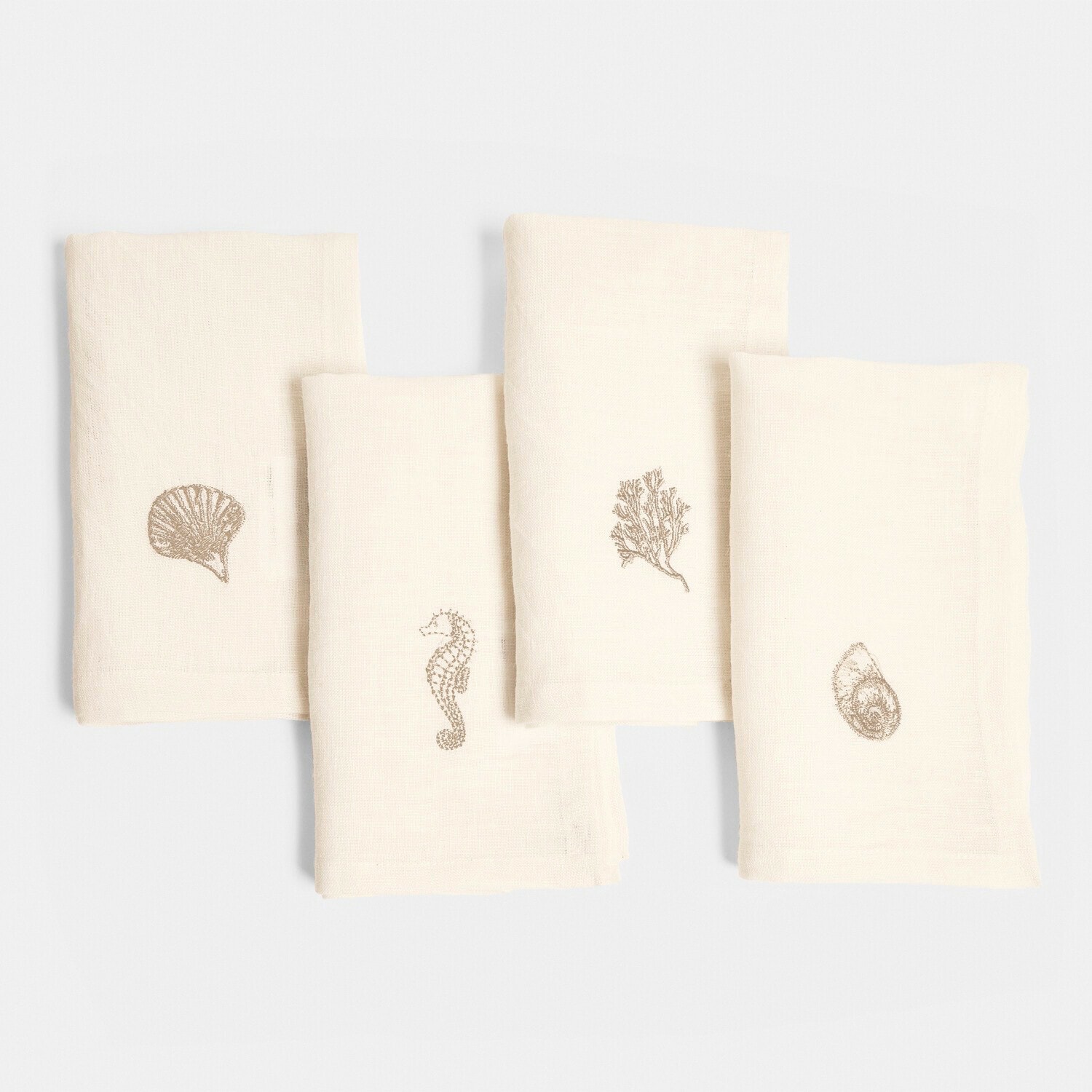 Servet set van 4 Celorin Set van vier crèmekleurige linnen doeken met maritieme prints, keukenaccessoire