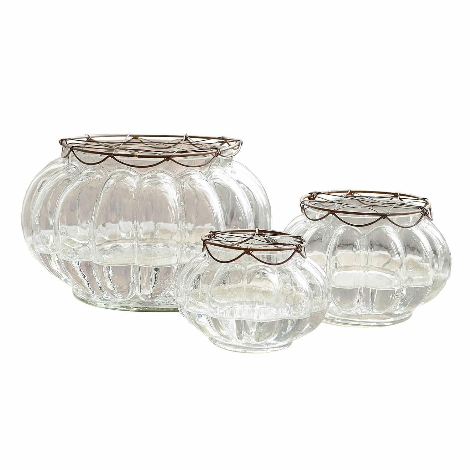 Vaas set van 3 Xyphine Set van drie doorzichtige glazen vazen met decoratieve metalen rand, woondecoratie