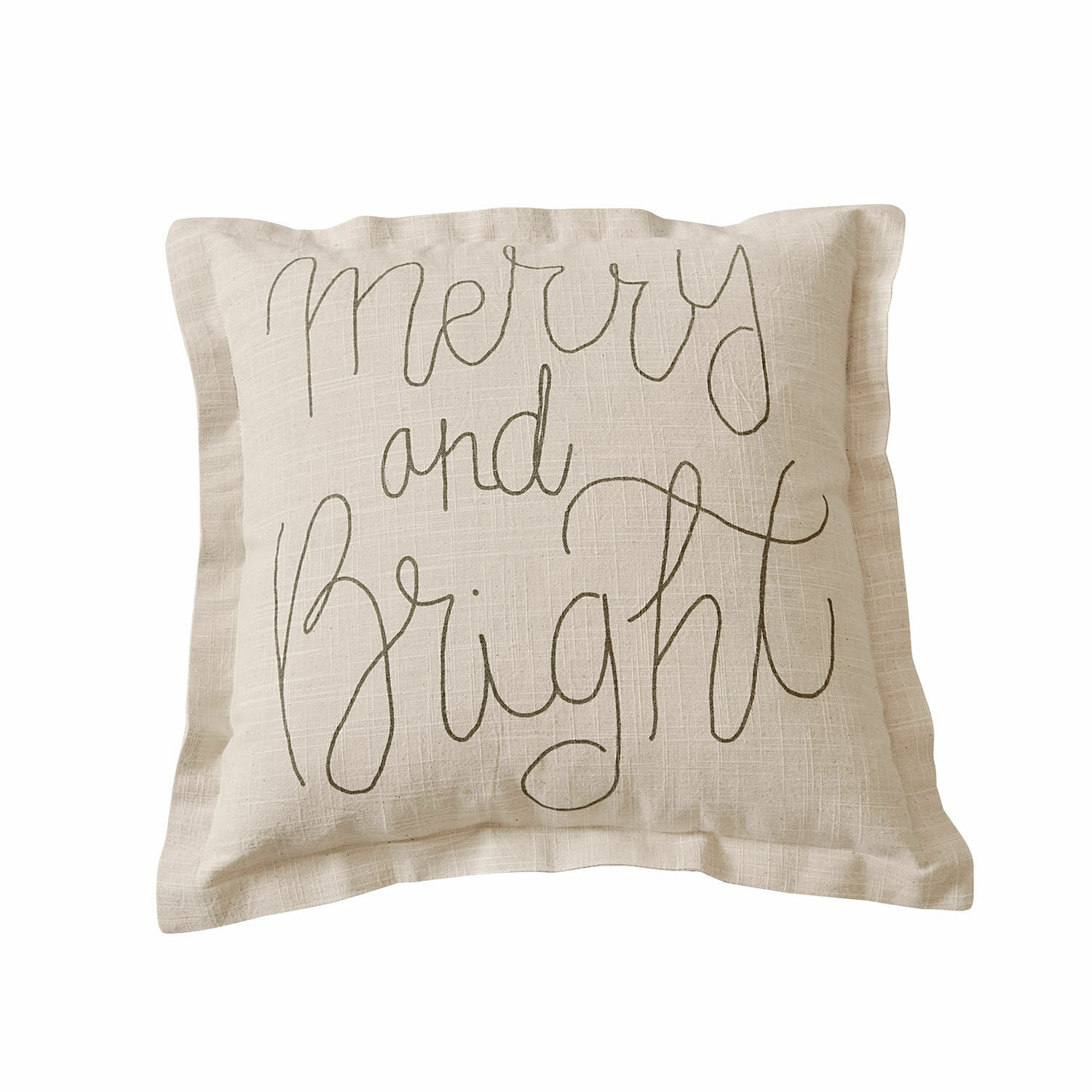 Kussenhoes Torvenna Beige linnen sierkussen met tekst Merry and Bright, geschikt voor feestelijke interieurdecoratie
