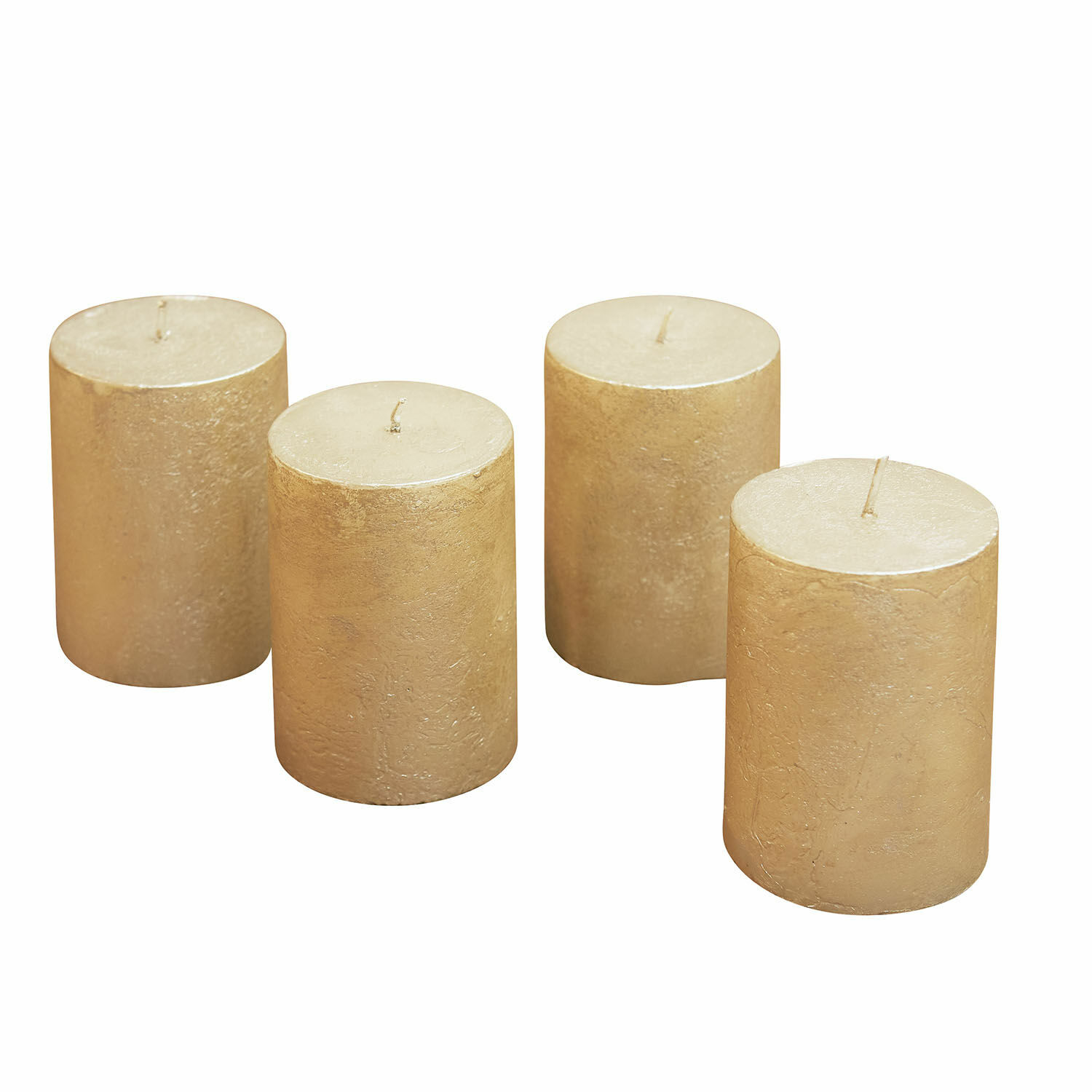 Lot de 4 bougies cylindriques dorées avec texture, parfaites pour décoration et ambiance cosy