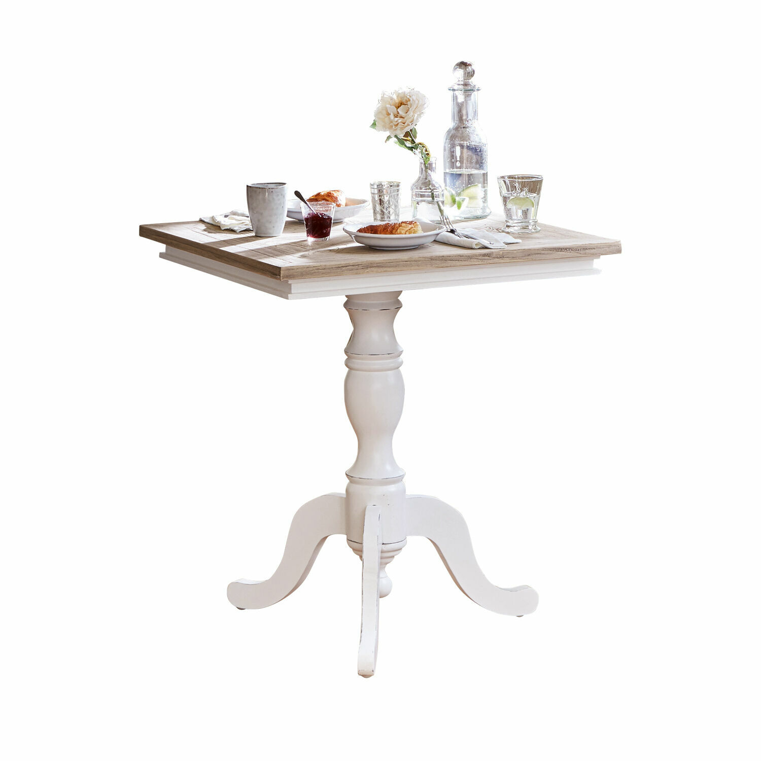 Table Kingston Table carrée en bois avec pied blanc et plateau naturel, style rustique pour salle à manger
