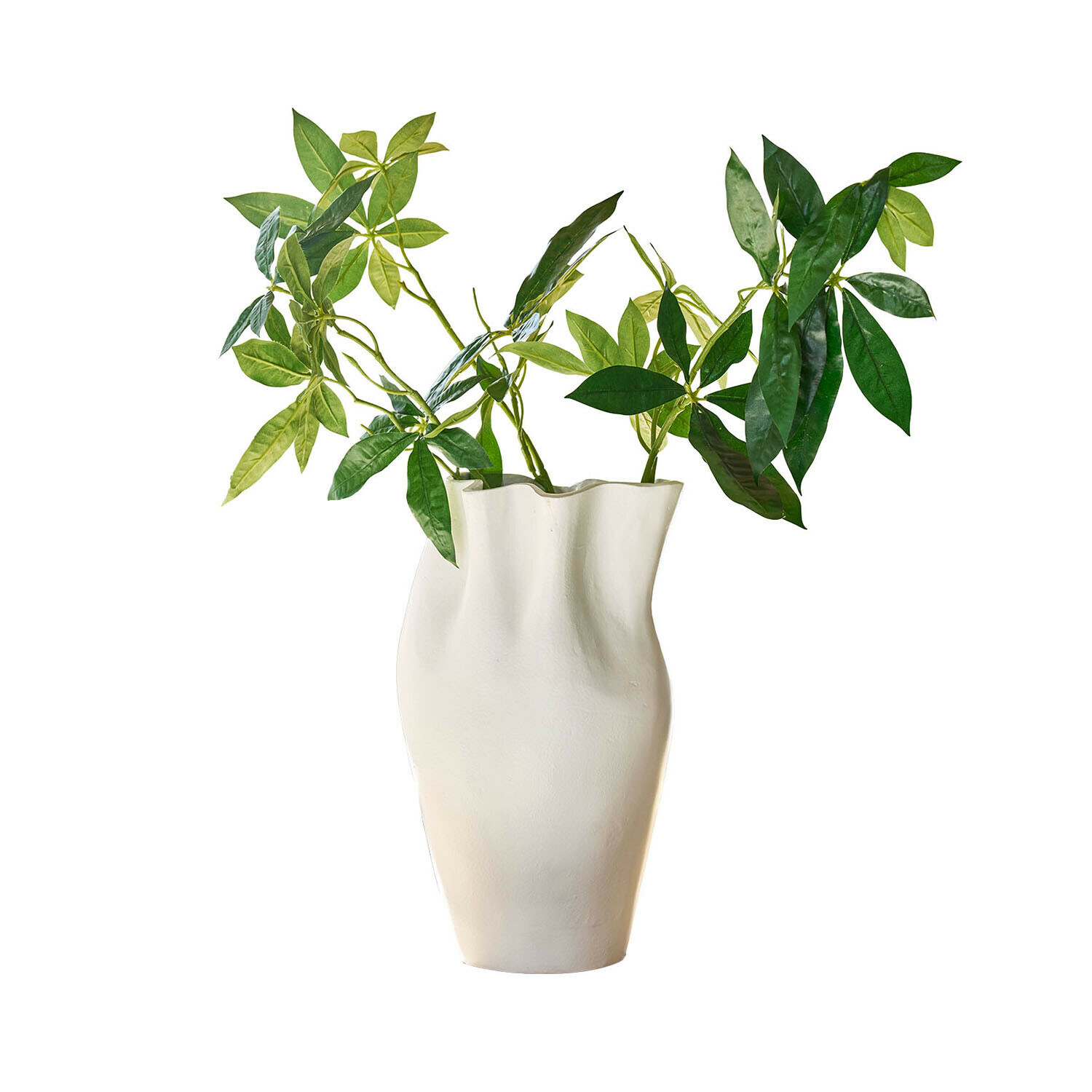 Vase Palomira Vase en céramique blanche à forme irrégulière avec feuillage vert décoratif